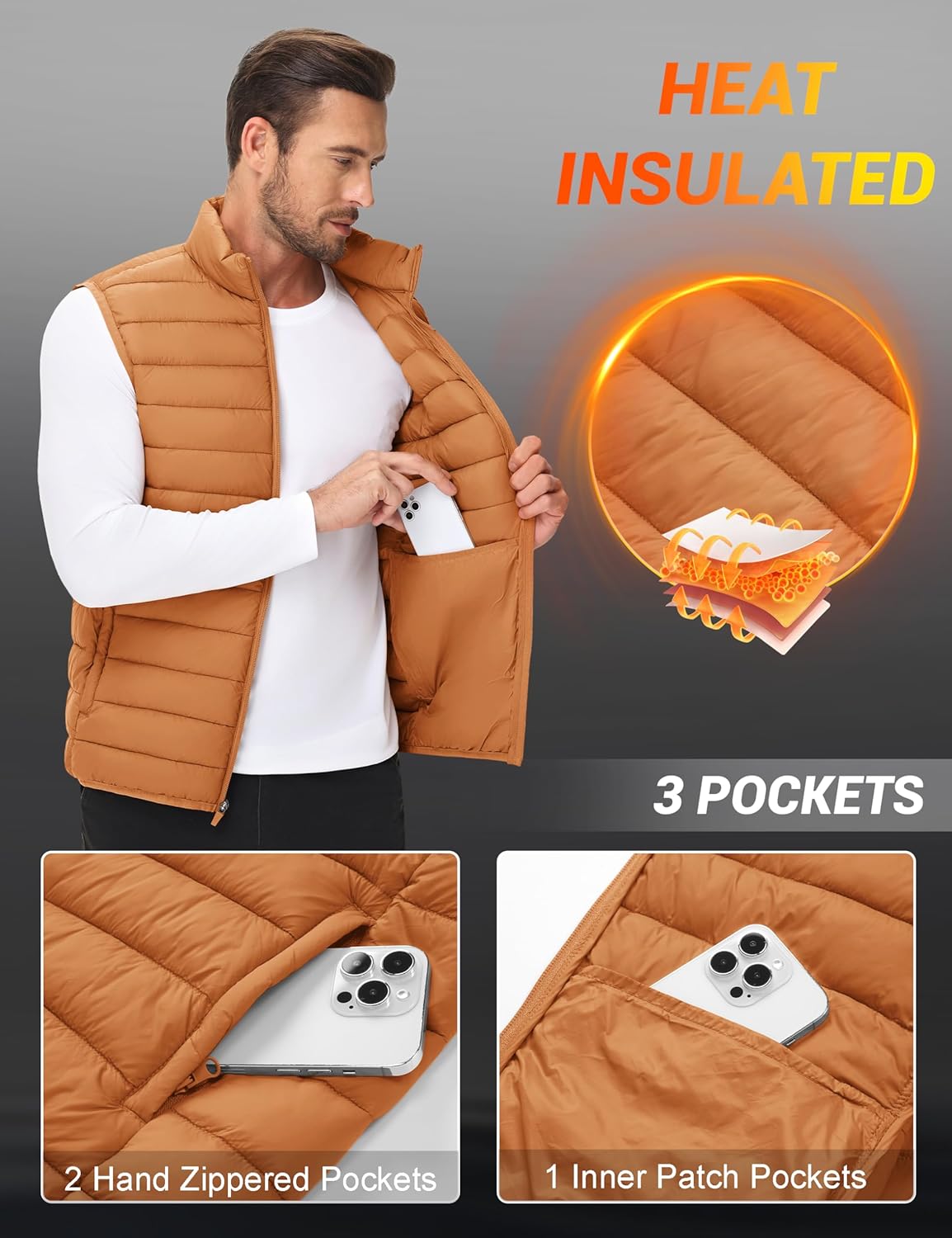 Cotrasen Men's Puffer Lightweight Vest Packable Outerwear Vest Warm Winter Outdoor Sleeveless Jacket for Travel Running - Image 5