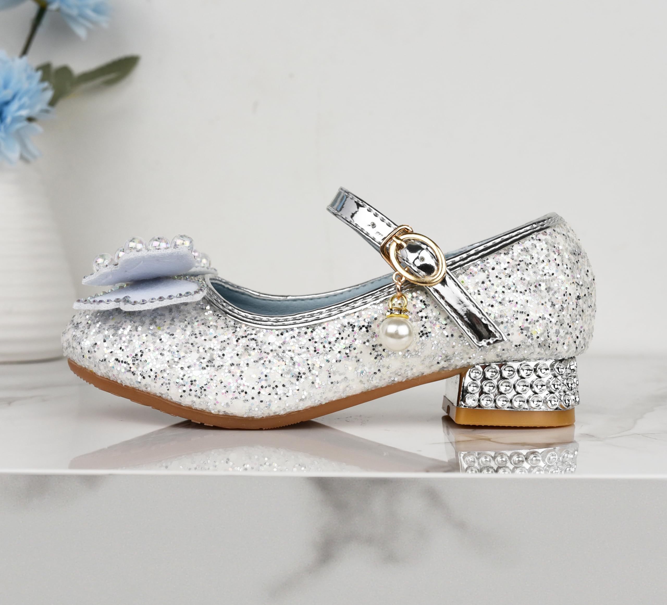 Zapatos de Princesa para Niñas, Zapatos con Lentejuelas Purpurinas Elegantes para Disfraz, Fiestas, Bodas