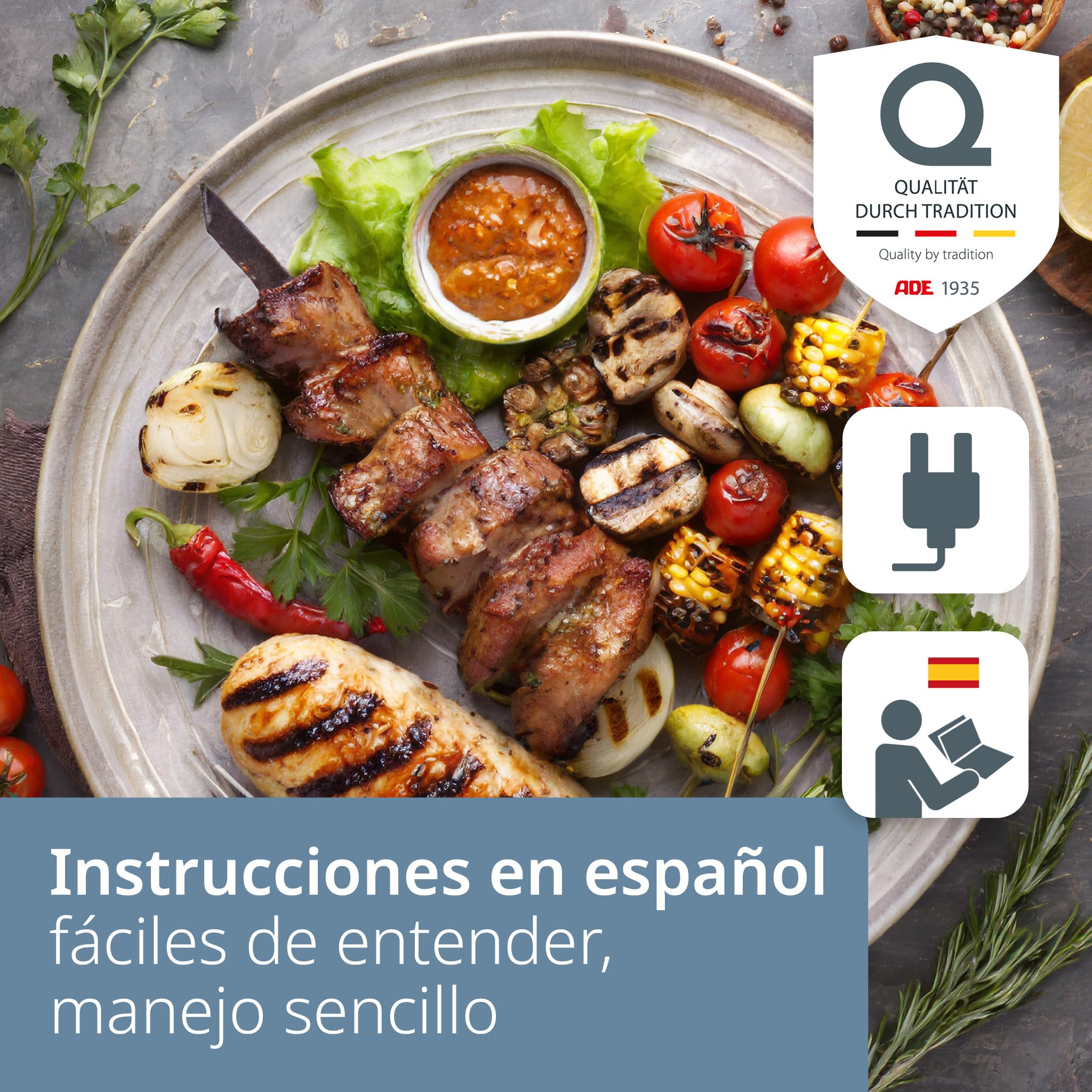 ADE Parrila eléctrica | sandwichera 3 en 1 | parrilla y plancha de cocina antiadherente | grill de mesa para sandwiches, panini, verdura | grill de 2.000 vatios | negra