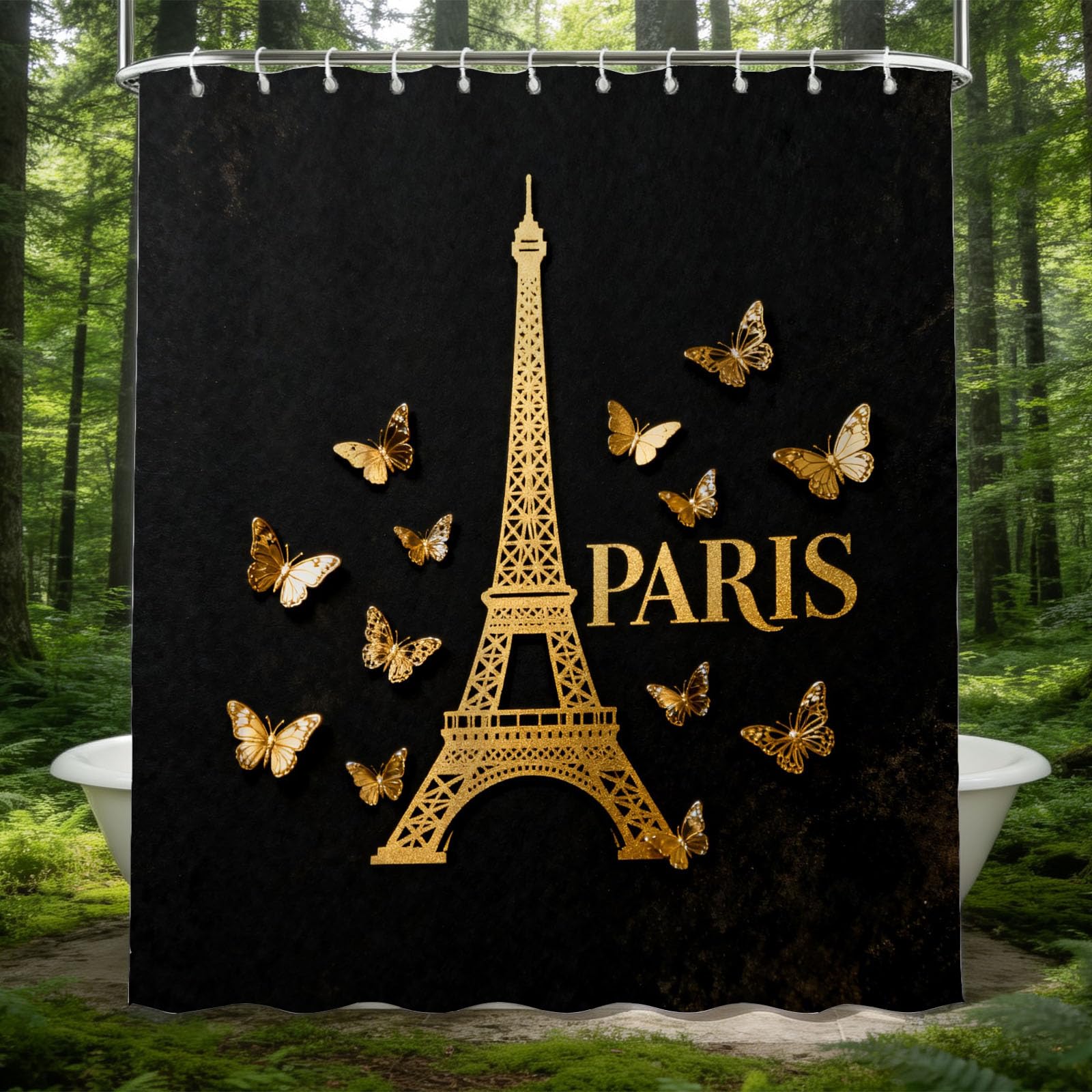 Hongduo 3D Eiffel Tower Shower Curtain for Stalls Bathtubs Paris Bathroom Decor Shower Curtain Set Polyester Fabric Waterproof 180x180cm/71X71 Inch with Hooks