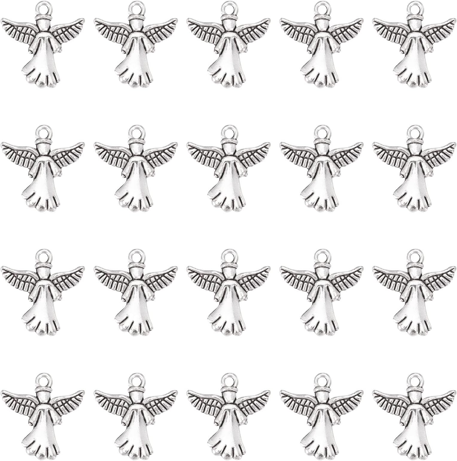 SUNNYCLUE 1 Box 40Pcs Angel Charms Guardian Angel Charm Bulk Tibetan Style Alloy Wings Double Sided Charms for Jewelry Making Charms Christmas Earrings Necklace Bracelet Supplies Craft Antique Silver