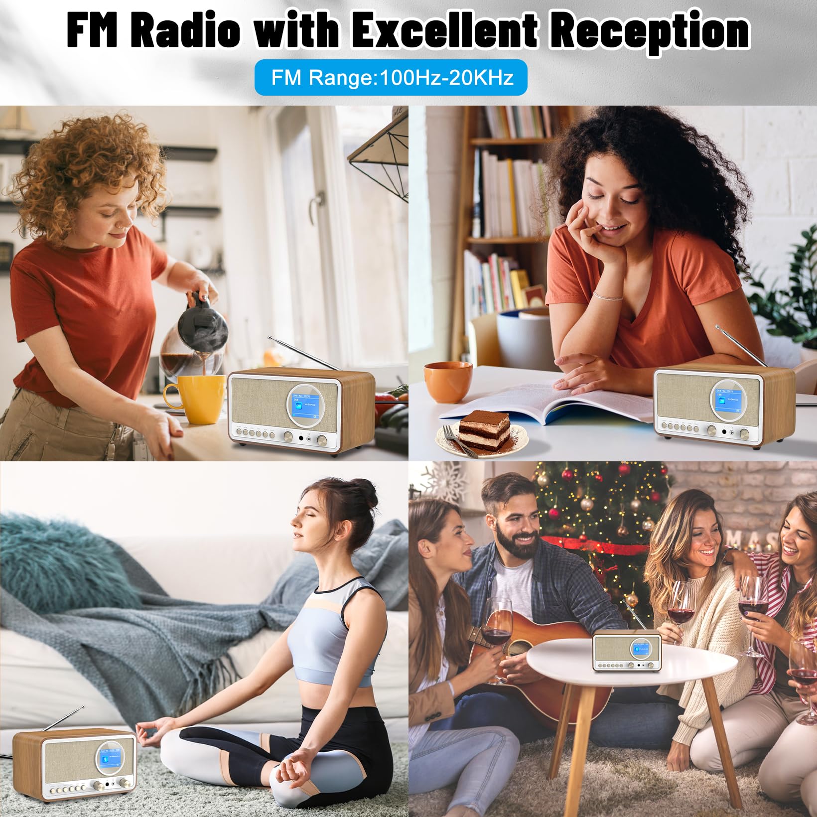 Radio DAB+/FM con Bluetooth, Radio Digital de Cocina, Radio Despertador con Mando a Distancia, Negro