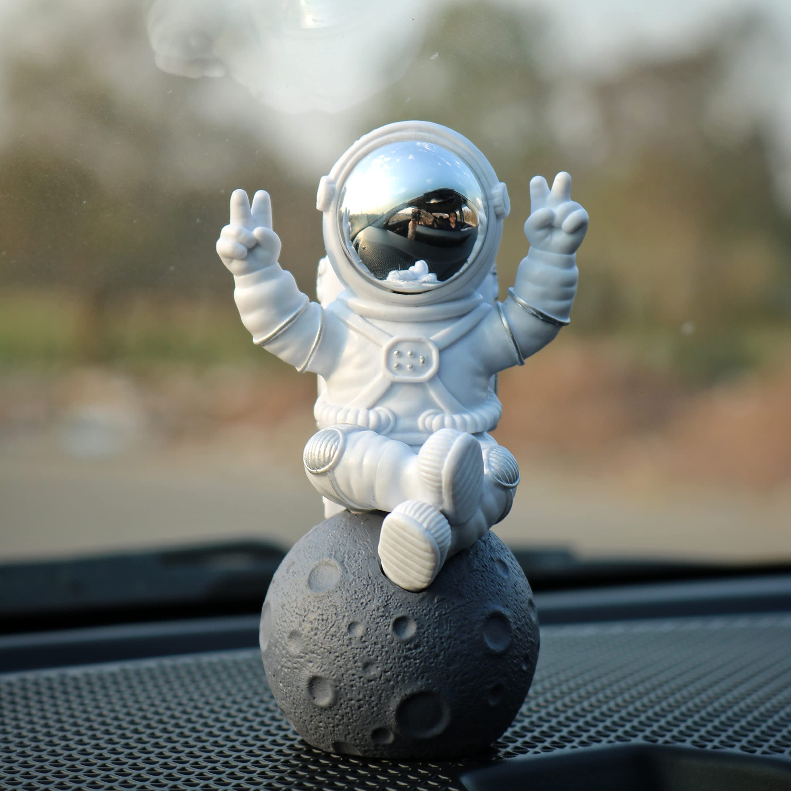 Astronaut Figurine Showpiece for Home Décor Idols for Office Desk Table Astronaut Toy for Car Dashboard, Statue for Gift Gifting Items Birthday Decoration (Sitting on Moon Silver), Space