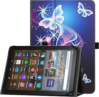 HGWALP Universal Case for 9inch 10inch Tablet,Stand Folio Universal Tablet Case Protective Cover for 9" 10.1" Touchscreen Tablet, with Adjustable Fixing Silicon Band and Stand-Purple Butterfly