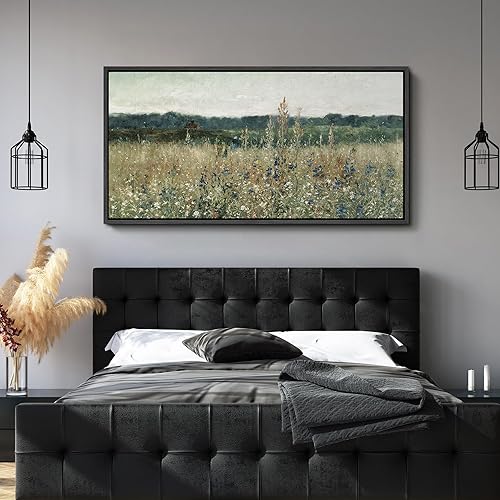 Miniatura 7 de MUDECOR Lienzo enmarcado extra grande para pared, diseño de flores silvestres, prado, campo rústico, paisaje con tonos de tierra, pintura retro