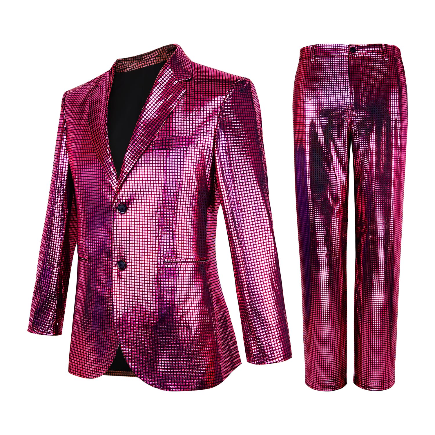 NawgutSequin Blazer Metallic Slim Suit 2 Piece Set Disco Prom Shiny Outfit Wedding Party Banquet Fashion Jacket Pant