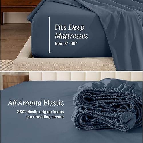 Miniatura 7 de Bare Home Juego de sábanas de 100 % algodón orgánico tamaño Queen, tejido percal vigoroso, ligero y transpirable, sábanas y fundas de almohada