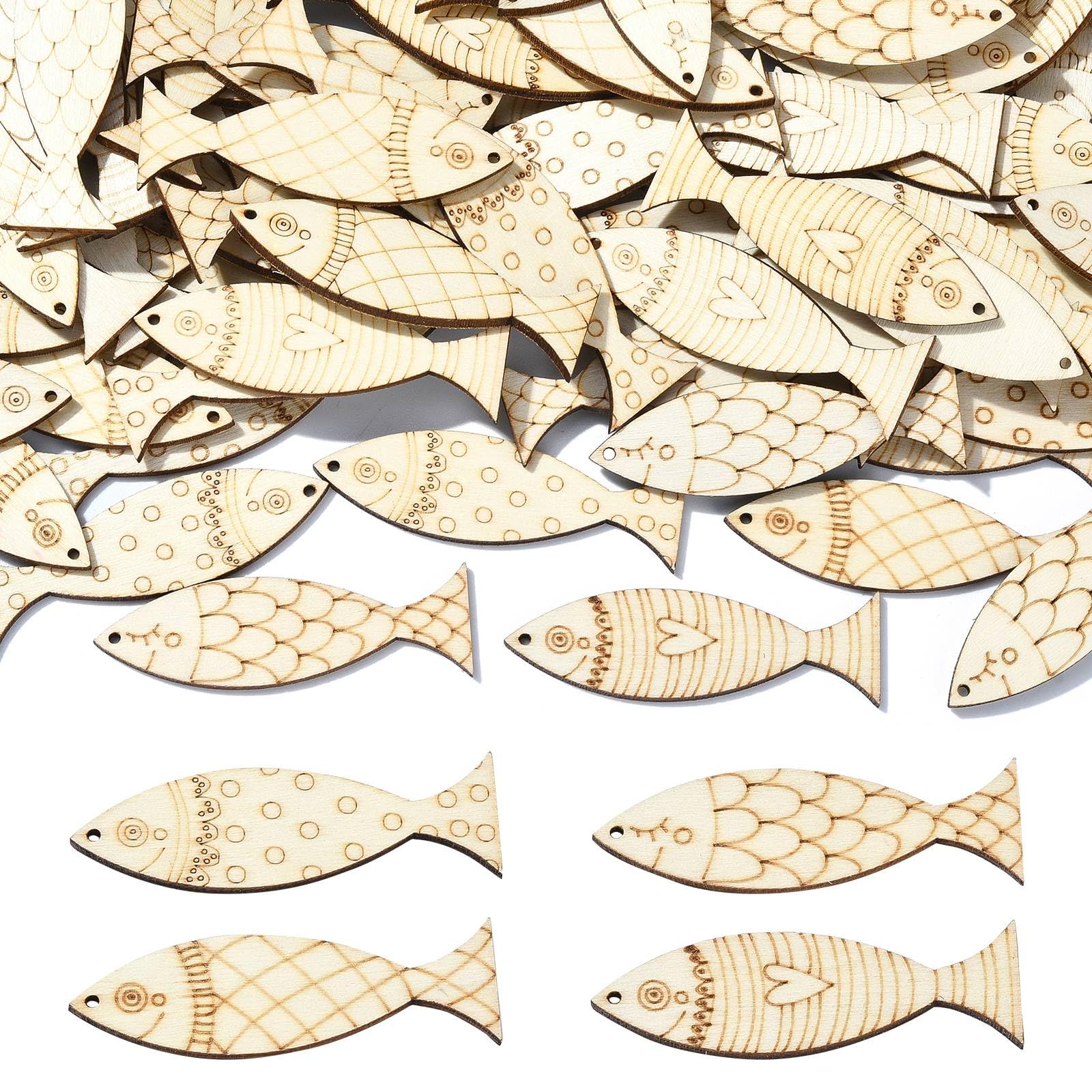 Stiesy 200 Pcs Wood Chips Wood Cutouts Fish Shape Wooden Shapes to Paint Unfinished Wood Ornaments for DIY Projects Christmas Home Decorations