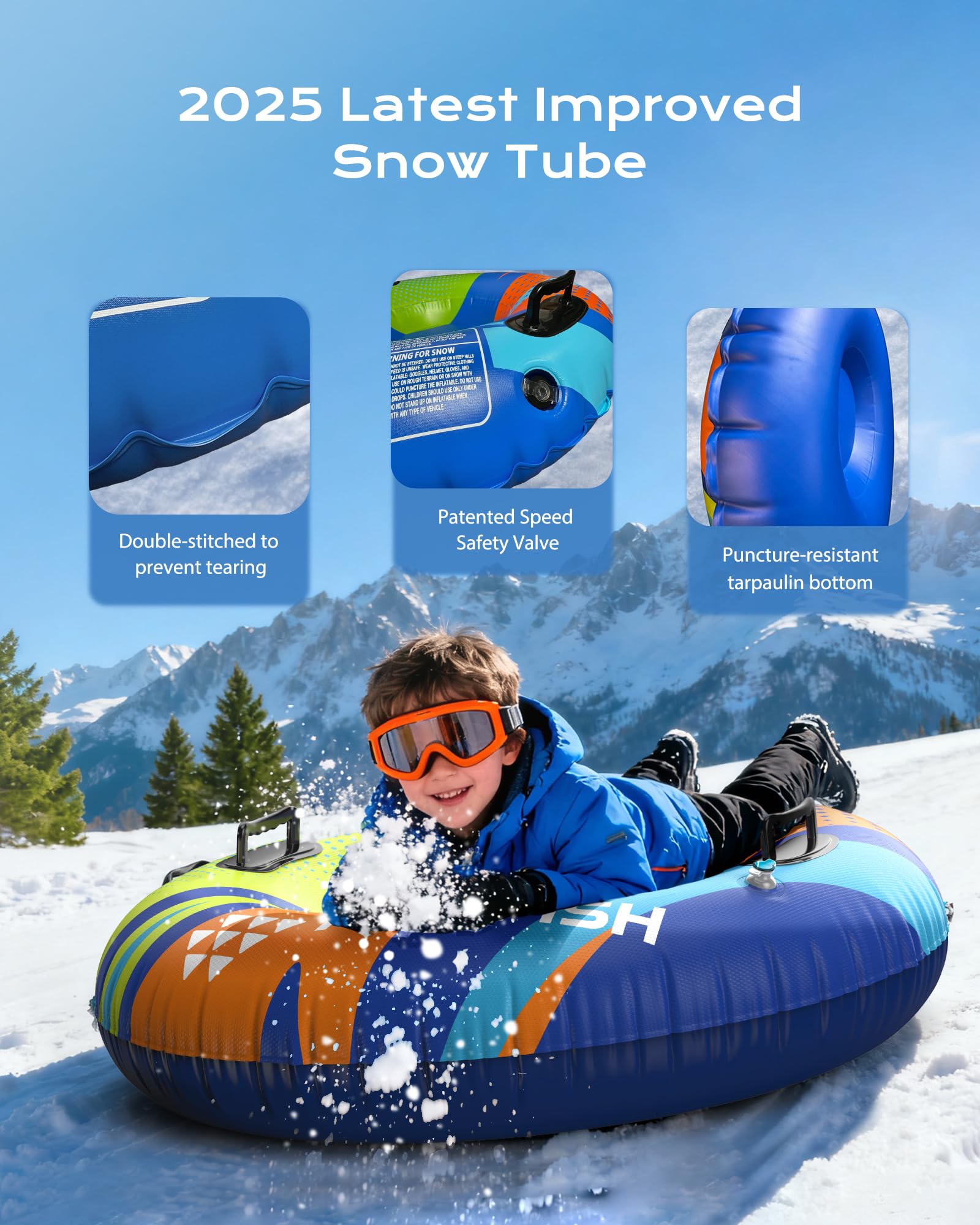 aufblasbare Schlitten Snow Tube mit Towable Leine, Schnee Schlitten Heavy-Duty Cover Wear-Resistant & Anti-Freeze Material Sledding Tubes für Wintersport für Kinder Erwachsene, 2 Packs