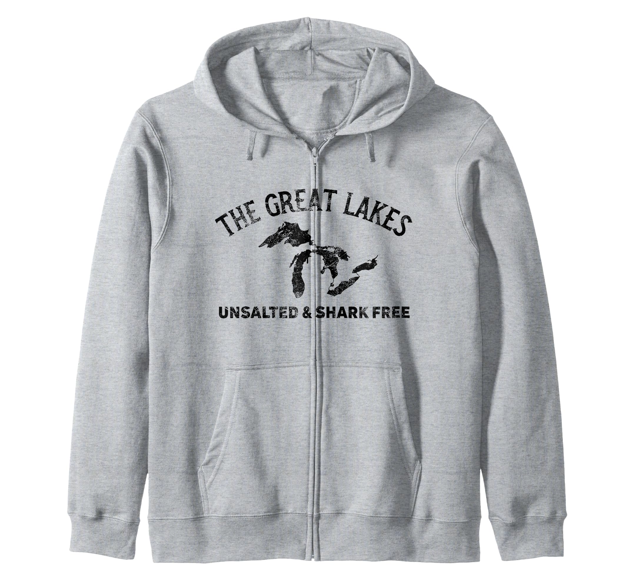 The Great Lakes Unsalted & Shark Free Michigan Gift Vintage Zip Hoodie