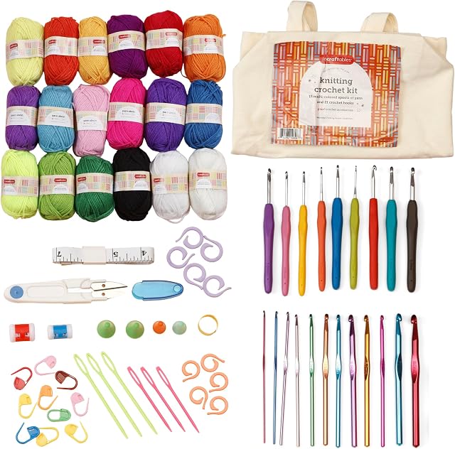 Incraftables Crochet Kit pour débutants – 85 Pià ̈ce Kit de Crochet débutant pour adultes & Enfants avec fil, Crochets, Accessoires & Bonus organisateur de sac de valise – Apprendre à crocheter avec un ensemble de démarrage complet