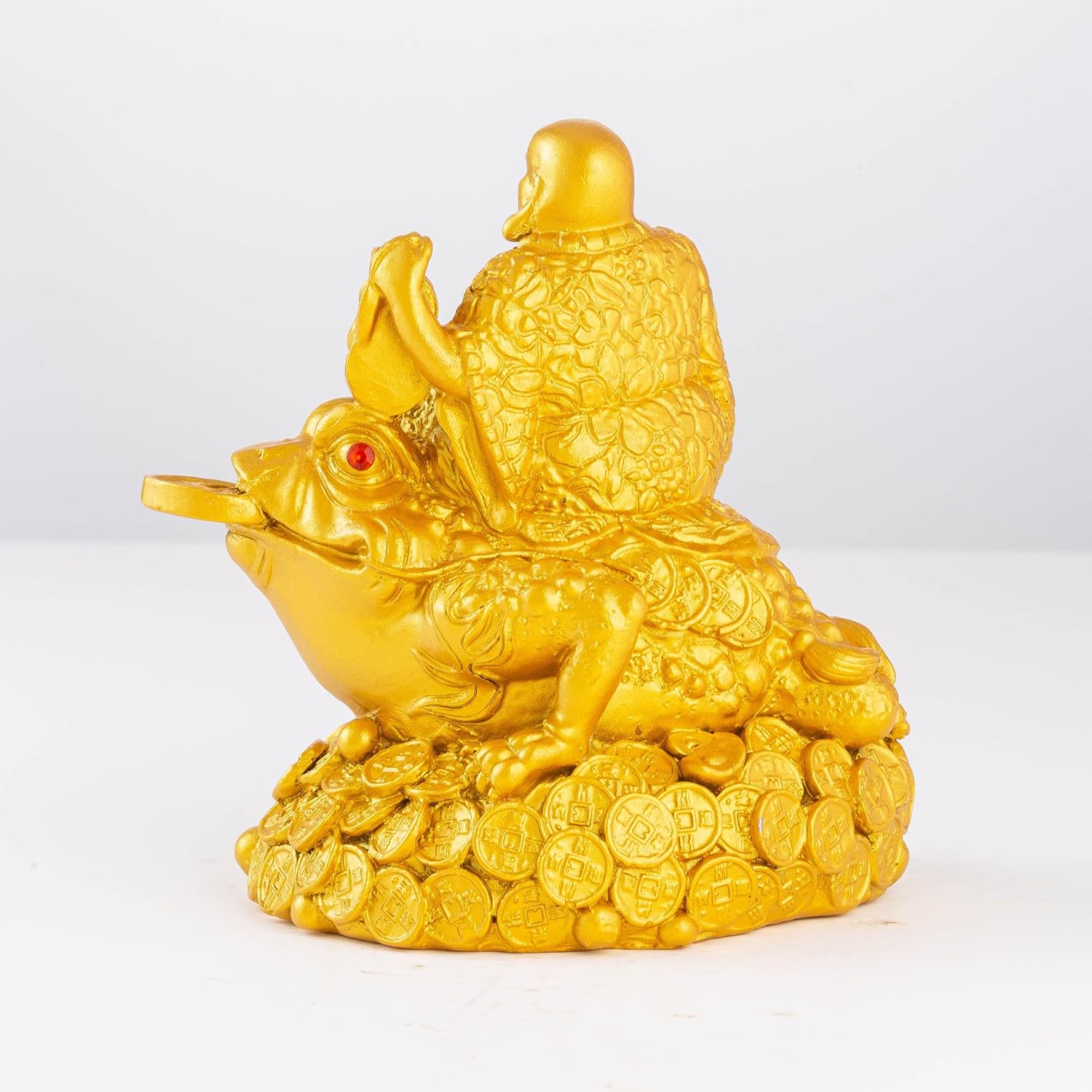 Feng Shui Laughing Buddha Money Frog，Lucky Money Toad Decorations,Ideal for Attracting Wealth(Gold Buddha)
