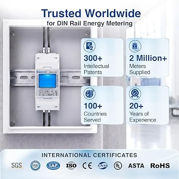 SDM210-DR Single-Phase Current Rate Monitor, kWh Energy Meter, kWh Electricity Consumption Meter, 100 Ampere kWh, DIN Rail Current Pulse Monitor, Digital LCD Backlight, MID Certified