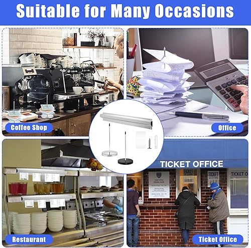 Miniatura 6 de Estante de aluminio plateado para cheques y 2 soportes de recibos de escritorio de acero inoxidable, 16 pulgadas, riel de exhibición de billetes de