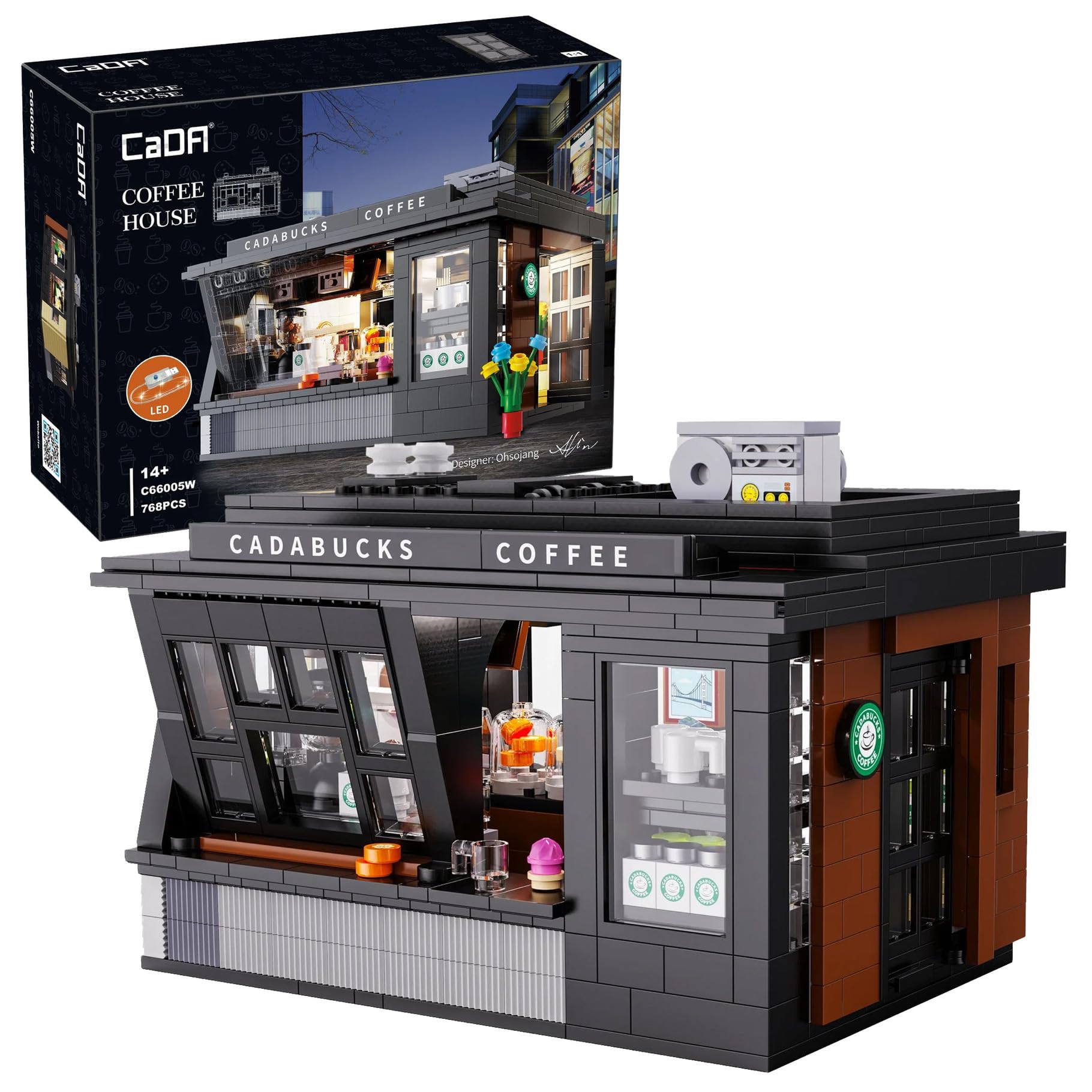 CaDA Japanese Street Coffee House Building - 768 Pieces - Self-Build Brick Building Block Model C66005W