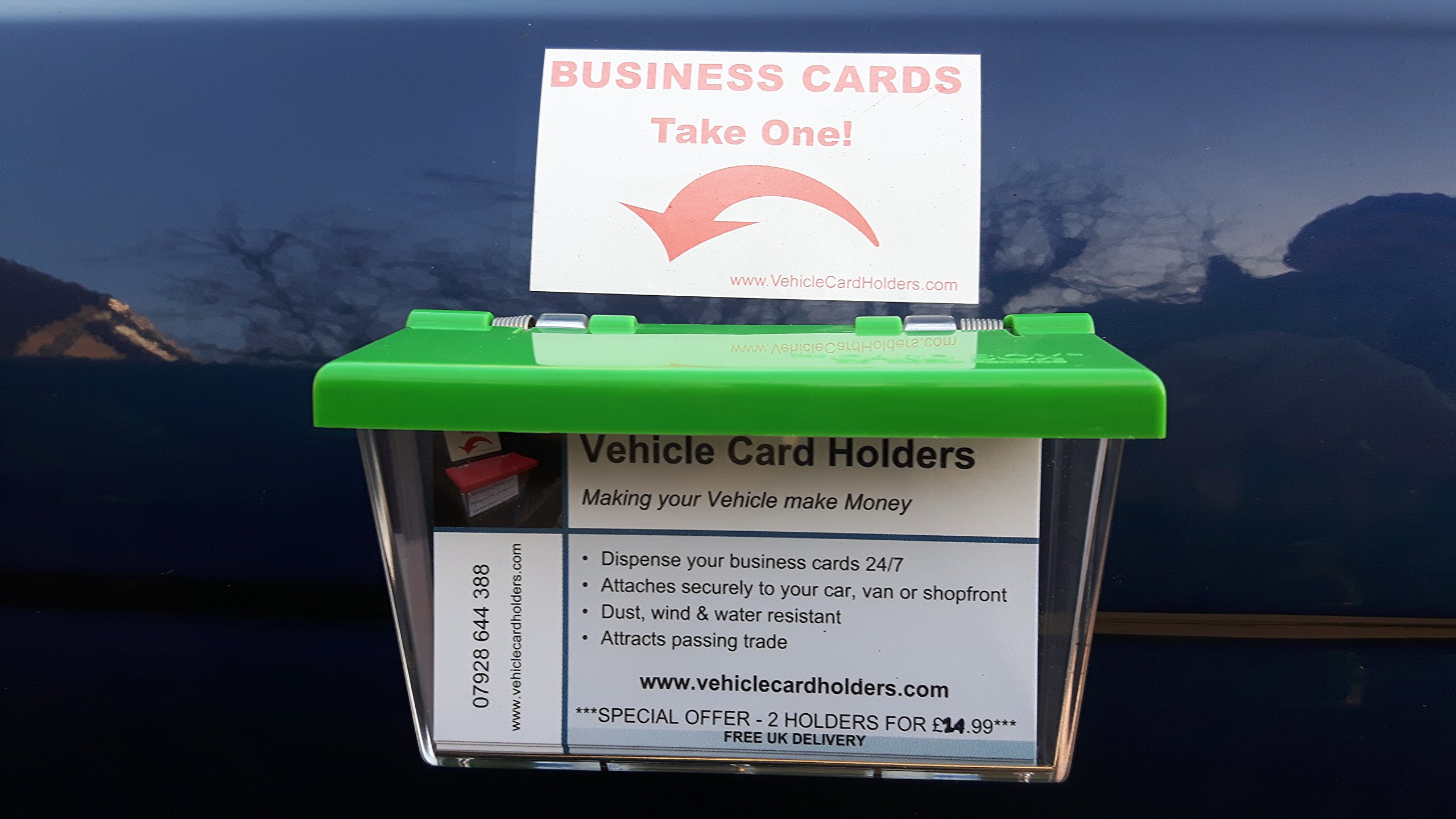 Outdoor Vehicle Business Card Holder Box - Clear Box with Green Lid