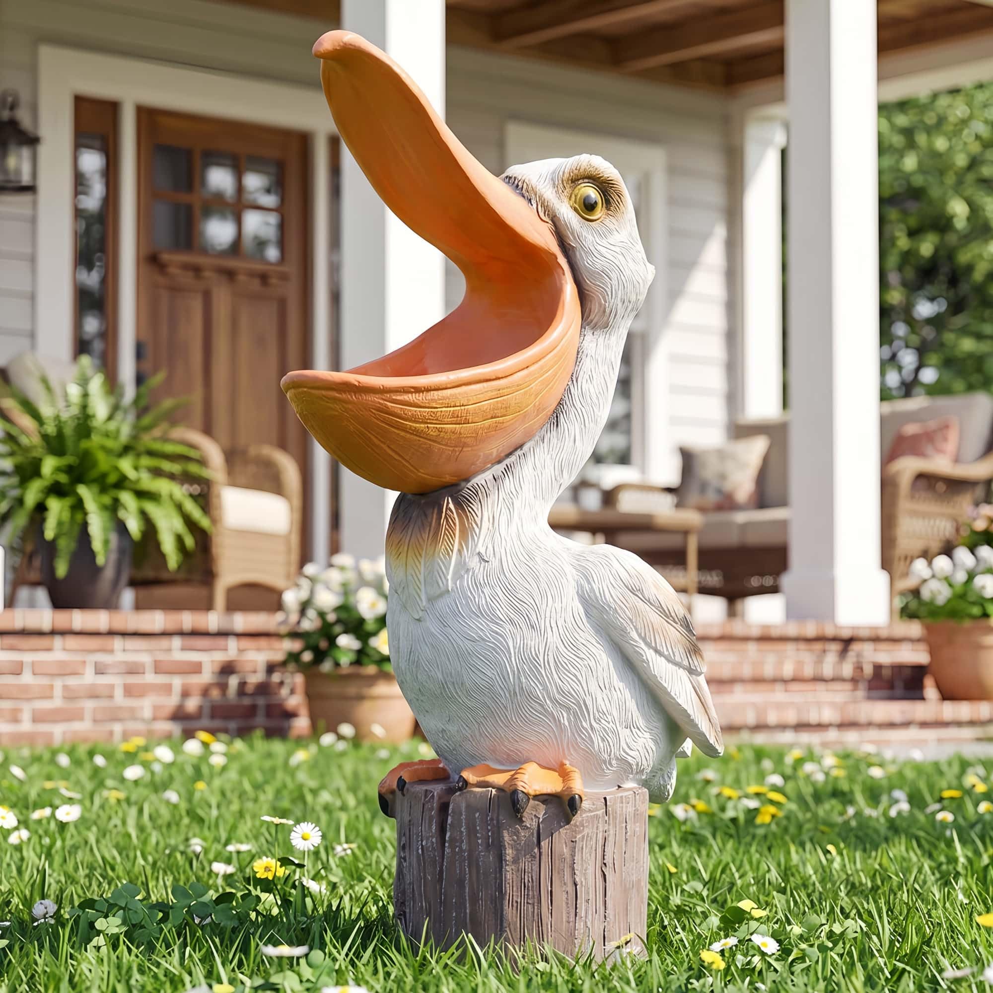 Statua di pellicano a energia solare, decorazione per esterni da giardino a energia solare, decorazione per cortile illuminata a LED, scultura di uccellino resistente, decorazione per esterni