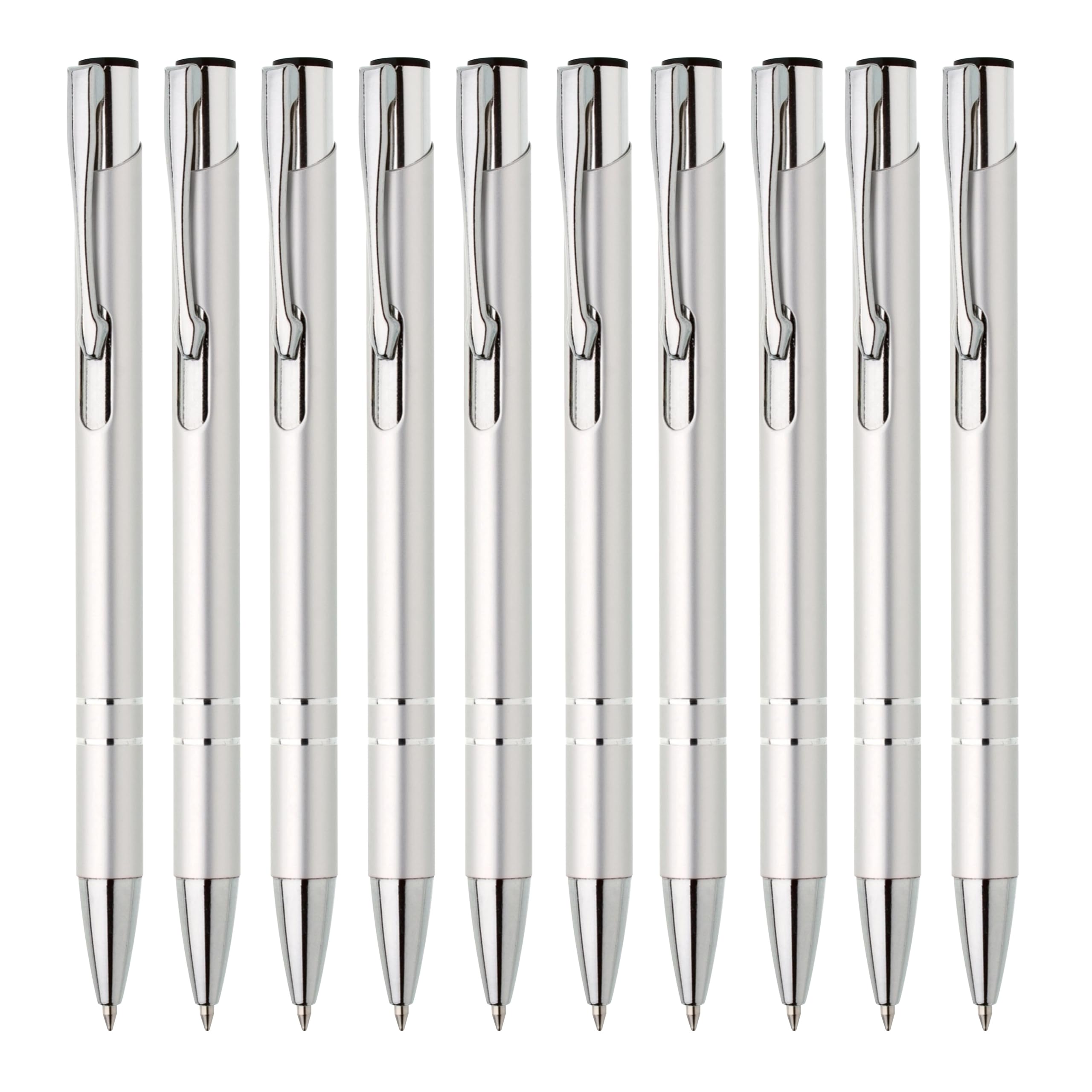 Lemina Metal Ballpoint Pen Set of 10 High-Quality Blue Ink Premium Ballpoint Pens for Office School and Home (Silver)