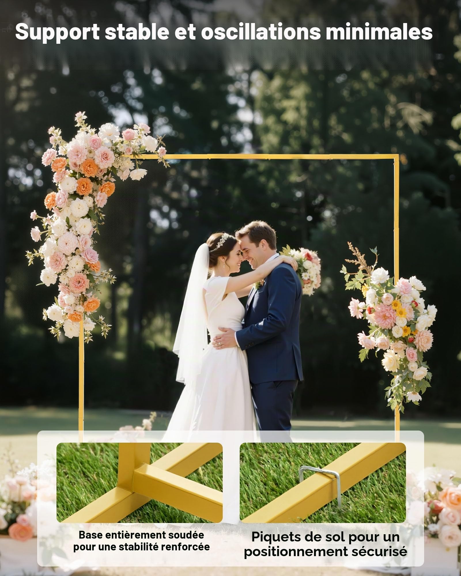 VEVOR Arche de Mariage Carré 2 x 2 m Support de Fond Arche en Métal Structure Stable Tubes Carrés pour Décoration de Mariage, Anniversaire, Remise de Diplômes, Fêtes, Cérémonies, Célébrations, Doré