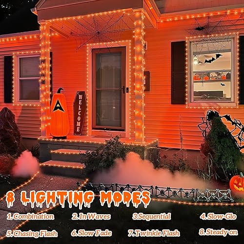 Miniatura 3 de YEGUO Luces solares naranjas de Acción de Gracias, paquete de 2 unidades de 100 luces LED de 33 pies cada una para exteriores, cadena de luces de