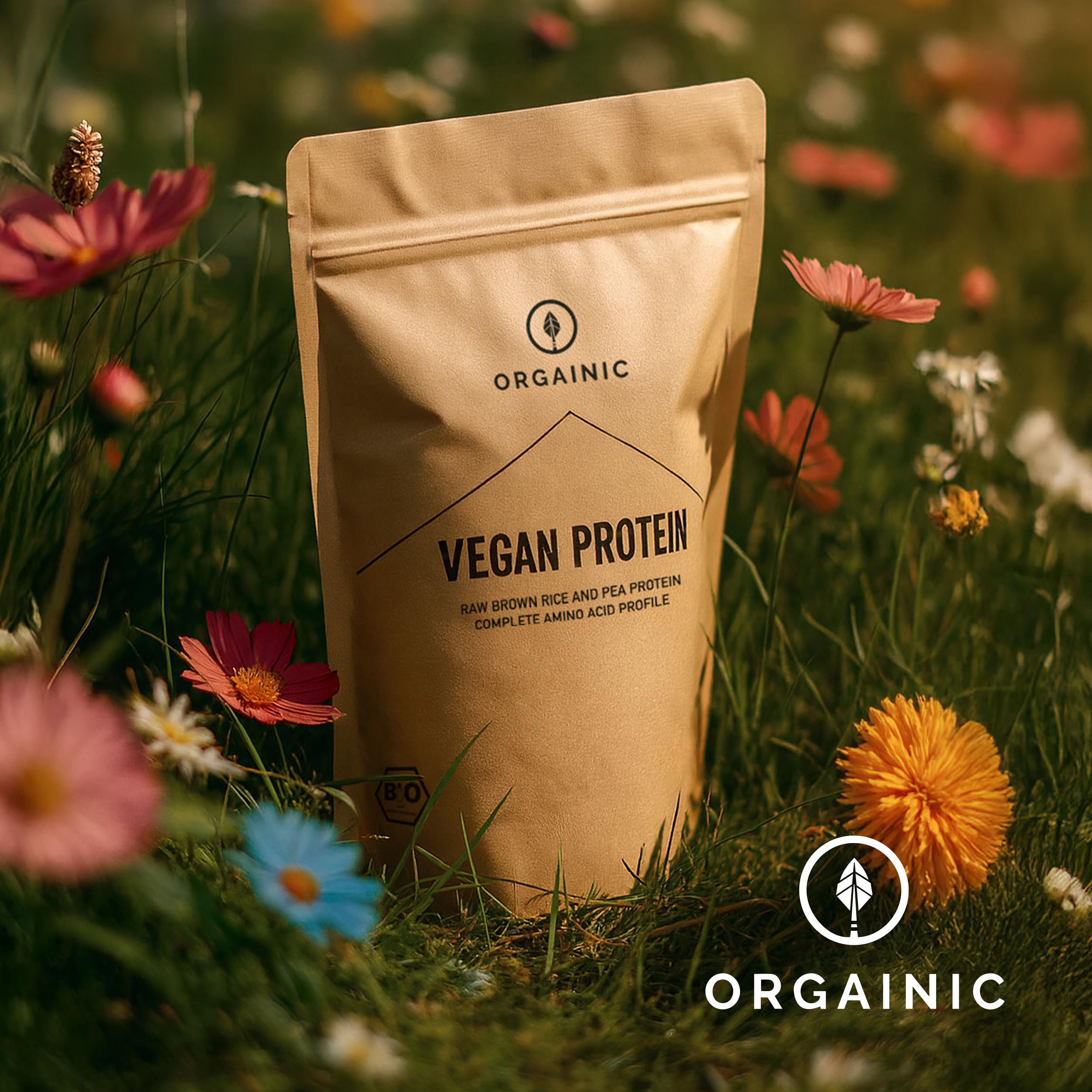 ORGAINIC Bio Vegan Protein - Reis- und Erbsenprotein - Bio Zertifiziert - 700 g - Natural - Premium Eiweiß Pulver ohne Zuckerzusätze - Veganes Proteinpulver - Protein Pulver Vegan ohne Süßungsmittel