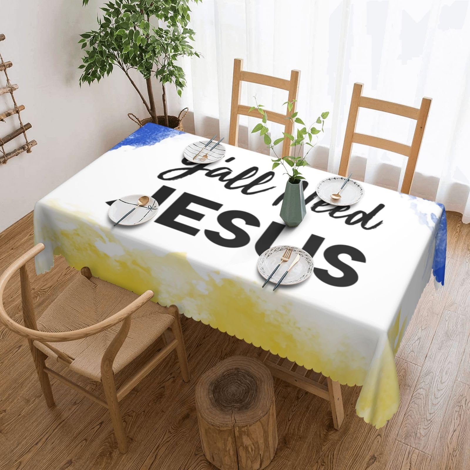 SMAZDFXX Y'all Need Jesus 54 x 72in Table Cloth,Polyester Rectangle Tablecloth for Kitchen Dining