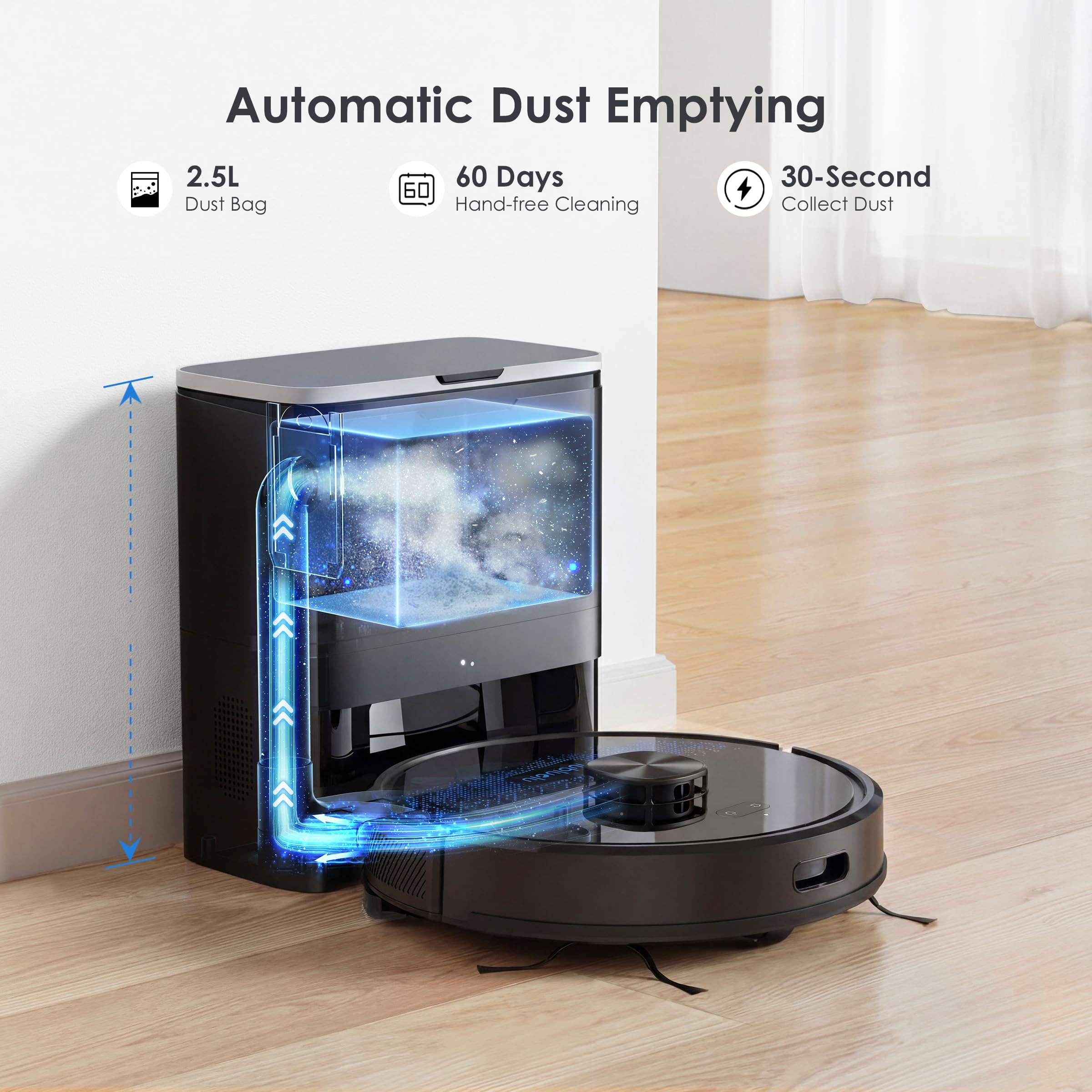 Lubluelu SL60 Plus Self Empty Robot Vacuum: LDS9.0 Laser Navigation for Precise Route Planning, 3 Cleaning Modes, Self Charging with Breakpoint Resume, for Pet Hair, Hardwood and Carpets