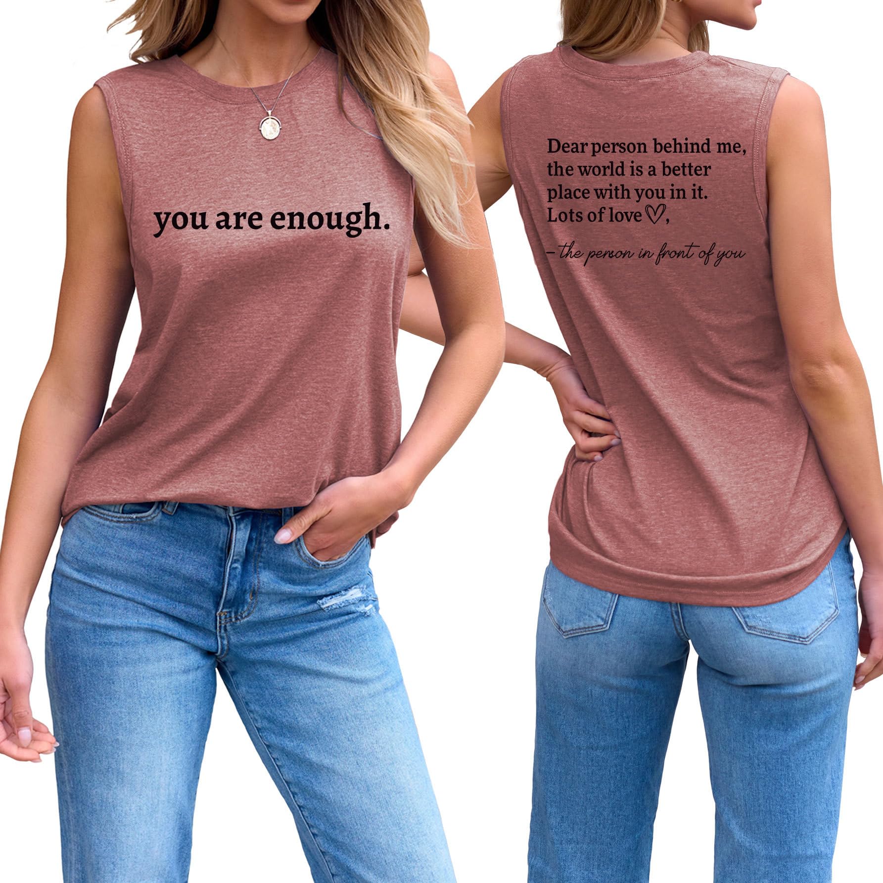 You are Enough Tshirts for Women Dear Person Behind Me Tank Tops Crewneck Casual Sleeveless Letter Print Tees T-Shirts