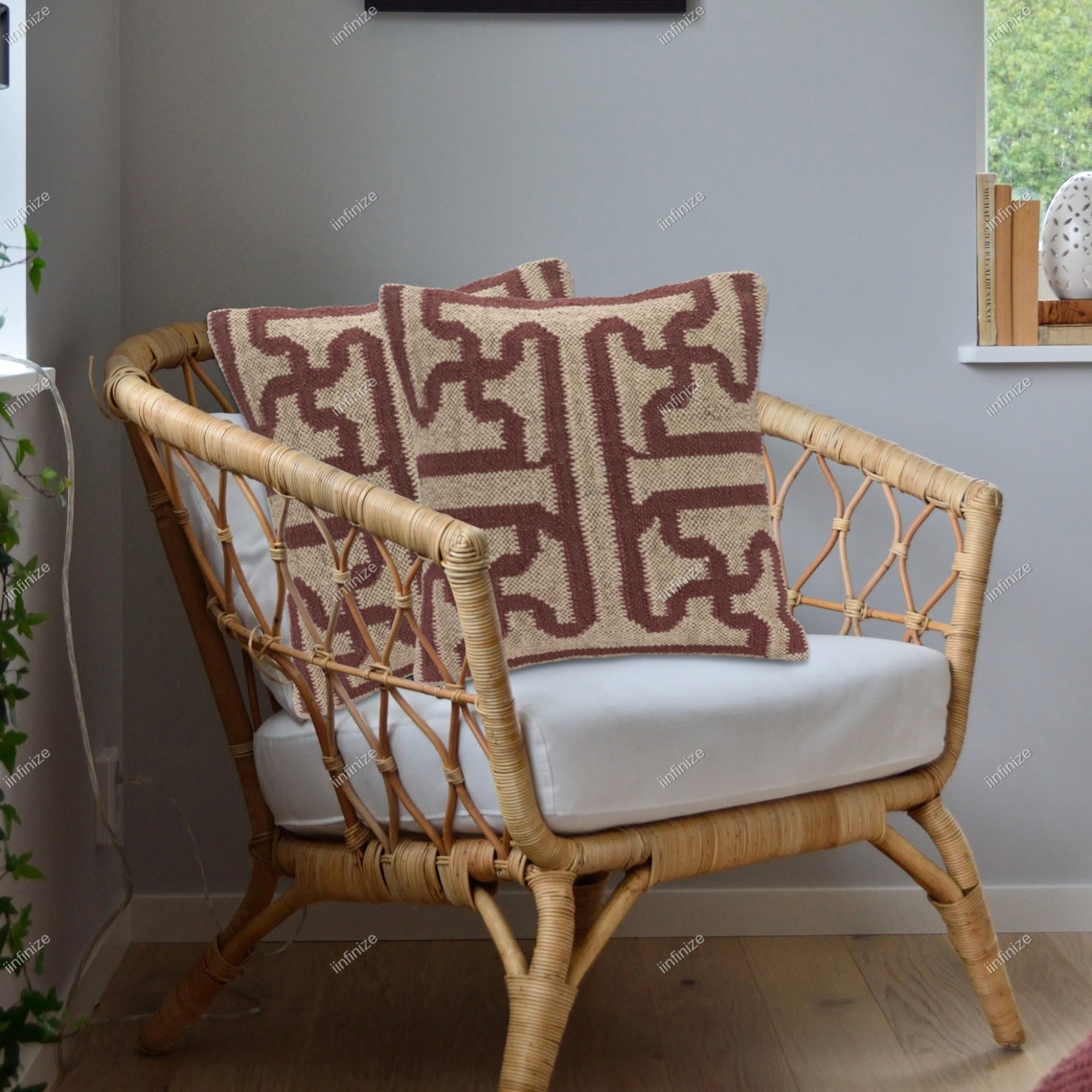 Housse de coussin en jute et laine vintage ethnique 45x45 cm