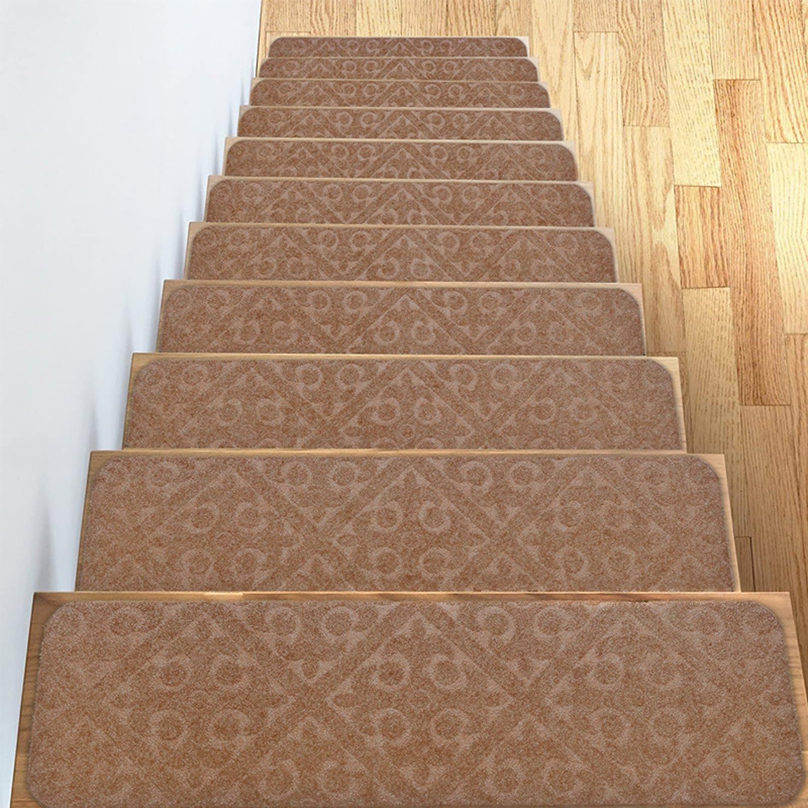 DFrywdgSEY Stair mats, 15pcs Non-slip with Self-Adhesive Backing Inner Stair Pads Floor Protection Mat(H camel)