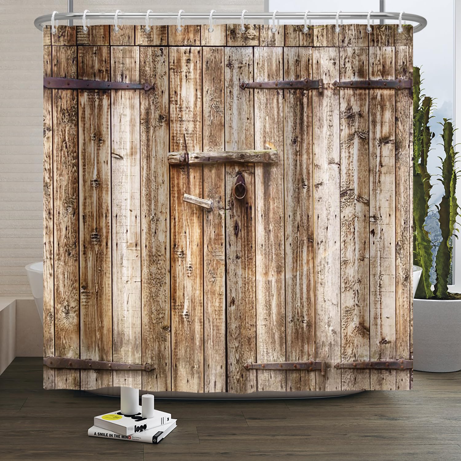 SDOTPMT 122x183cm Wooden Plank Shower Curtain Vintage Brown Barn Door Bath Curtain Wood Rustic Floor Farmhouse Rural Countryside Bathtub Curtain for Bathroom Fabric Polyester Waterproof with Hooks