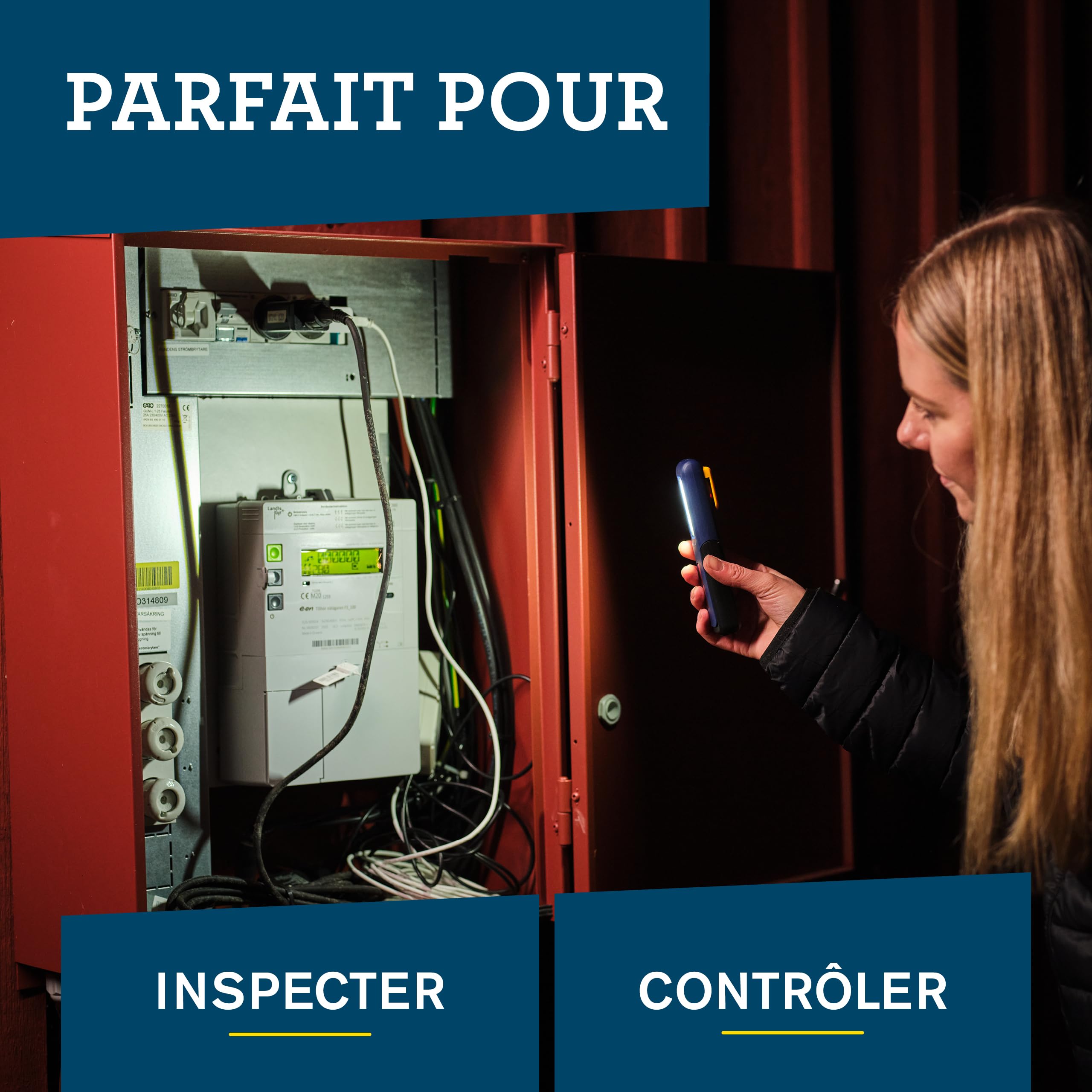 Lampe LED Rapid The Inspector : Lumière d’inspection compacte, éclairage frontal 150 lumens, extrémité 50 lumens, batterie rechargeable USB-C 3,6V, base magnétique et crochet, espaces exigus (5001732)