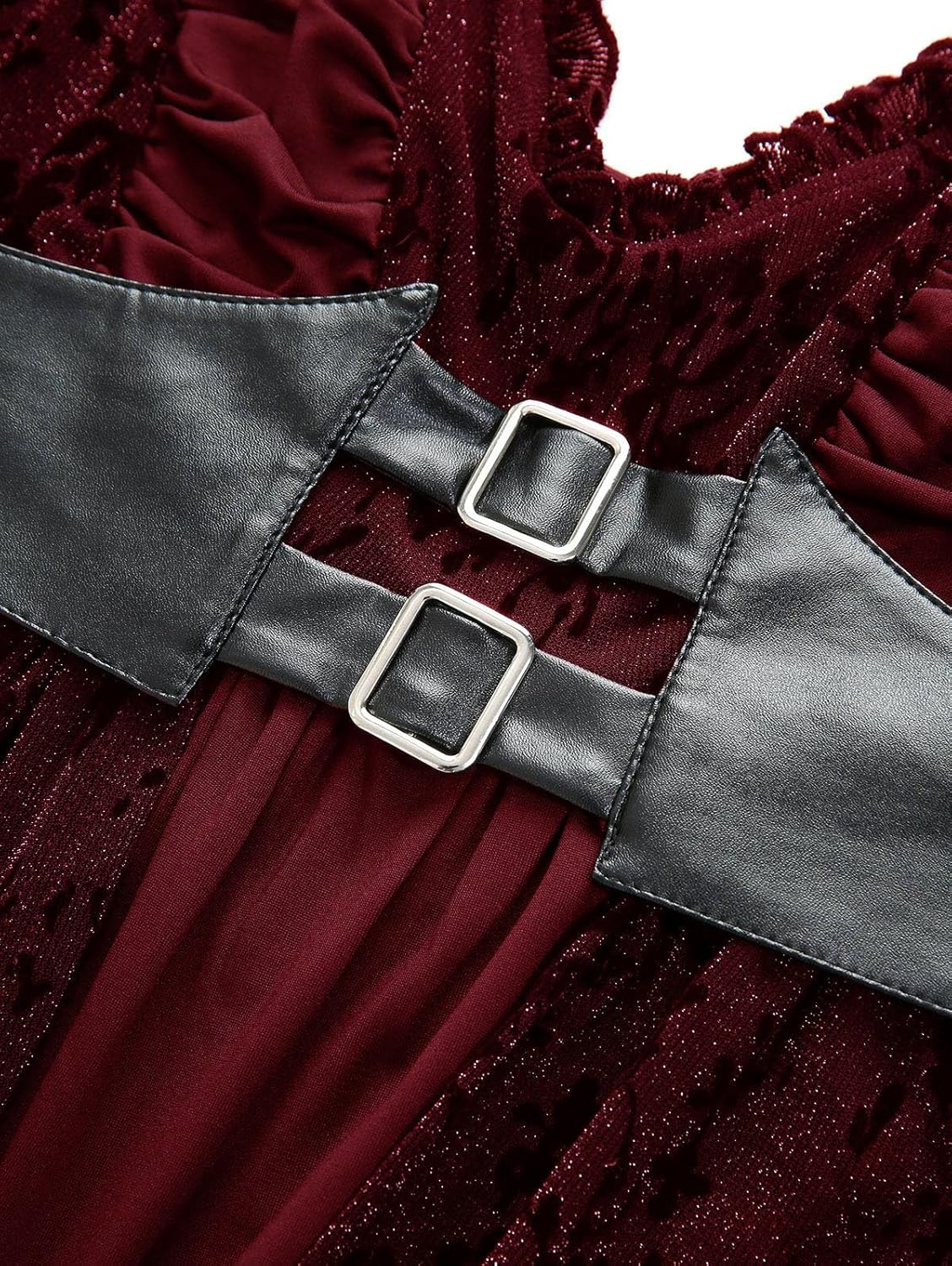 ROSE GAL Women Plus Size Sleeveless Glitter Floral Flocking Layered High Low A Line Midi Goth Dress - Image 3