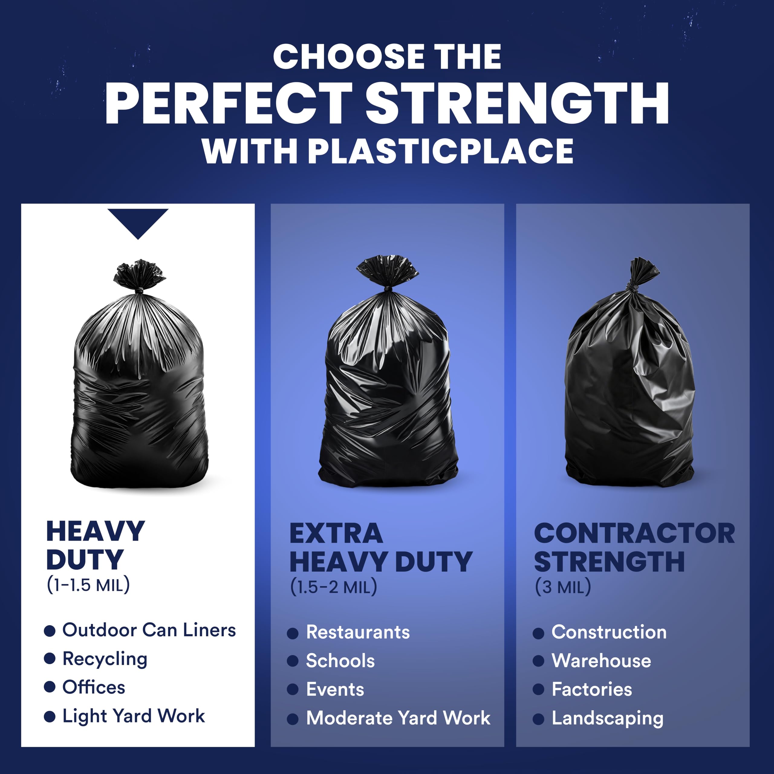 Plasticplace - Bolsas de basura (150-60 L, 96,5 x 147,3 cm, 100 unidades), color negro