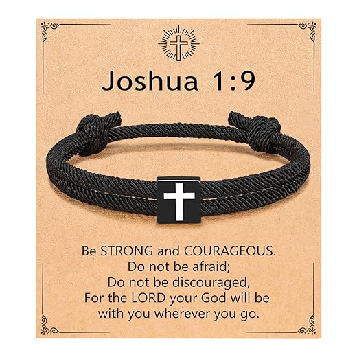 UNGENT THEM Men Adjustable Rope Cross Bracelet - Easter Christmas Christian Baptism Birthday Gifts for Teens