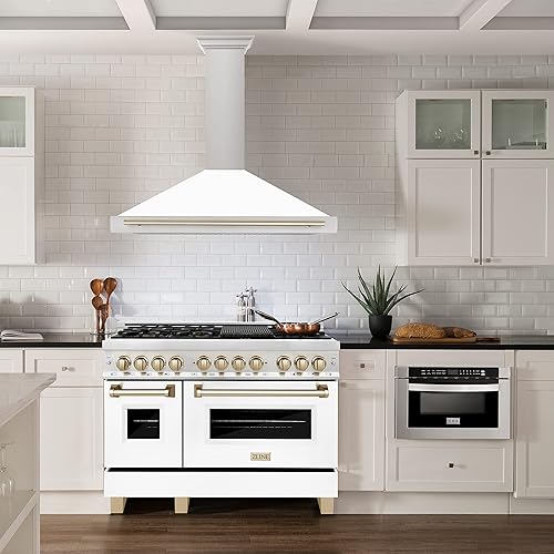 Miniatura 5 de ZLINE - Campana extractora convertible de acero inoxidable de 48 pulgadas con carcasa blanca mate y detalles de oro pulido (KB4STZ-WM48-G)