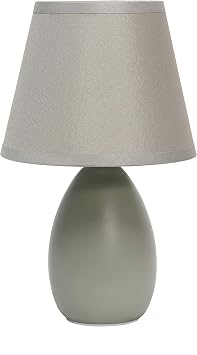 Simple Designs LT2009-GRY Mini Egg Oval Ceramic Table Desk Lamp, Gray