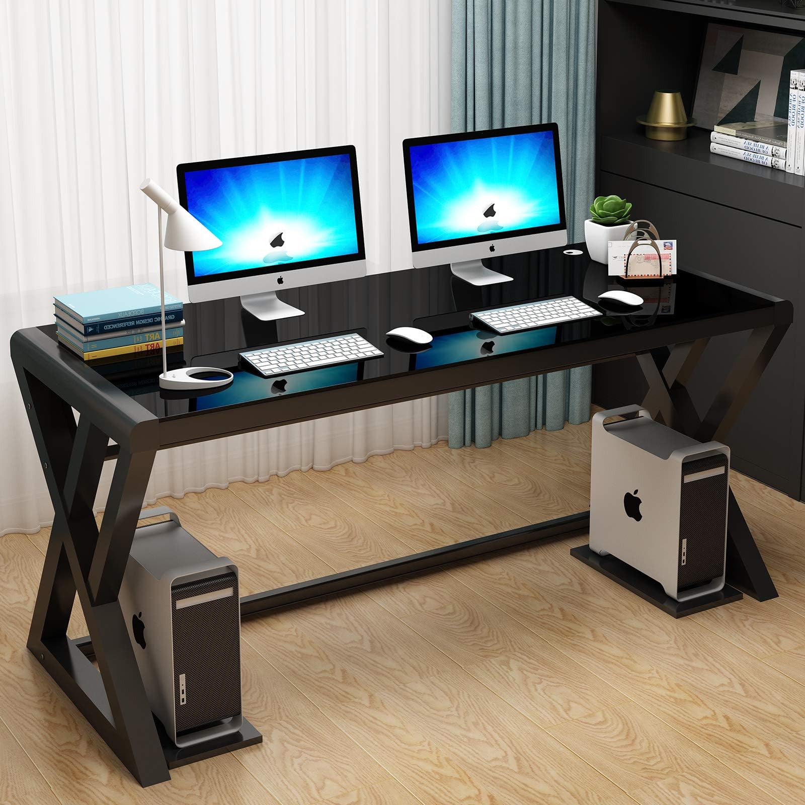 Amazon Com Realspace Axley 55 W Glass Computer Desk Cherry Silver Office Products