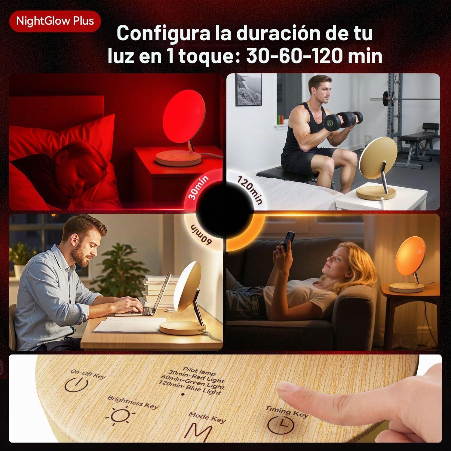 Lámpara de mesa roja para dormitorio, luz nocturna regulable de 5 niveles con 4 modos de color, control táctil USB-C, luz ambiental cálida y fría ajustable para el hogar y la guardería