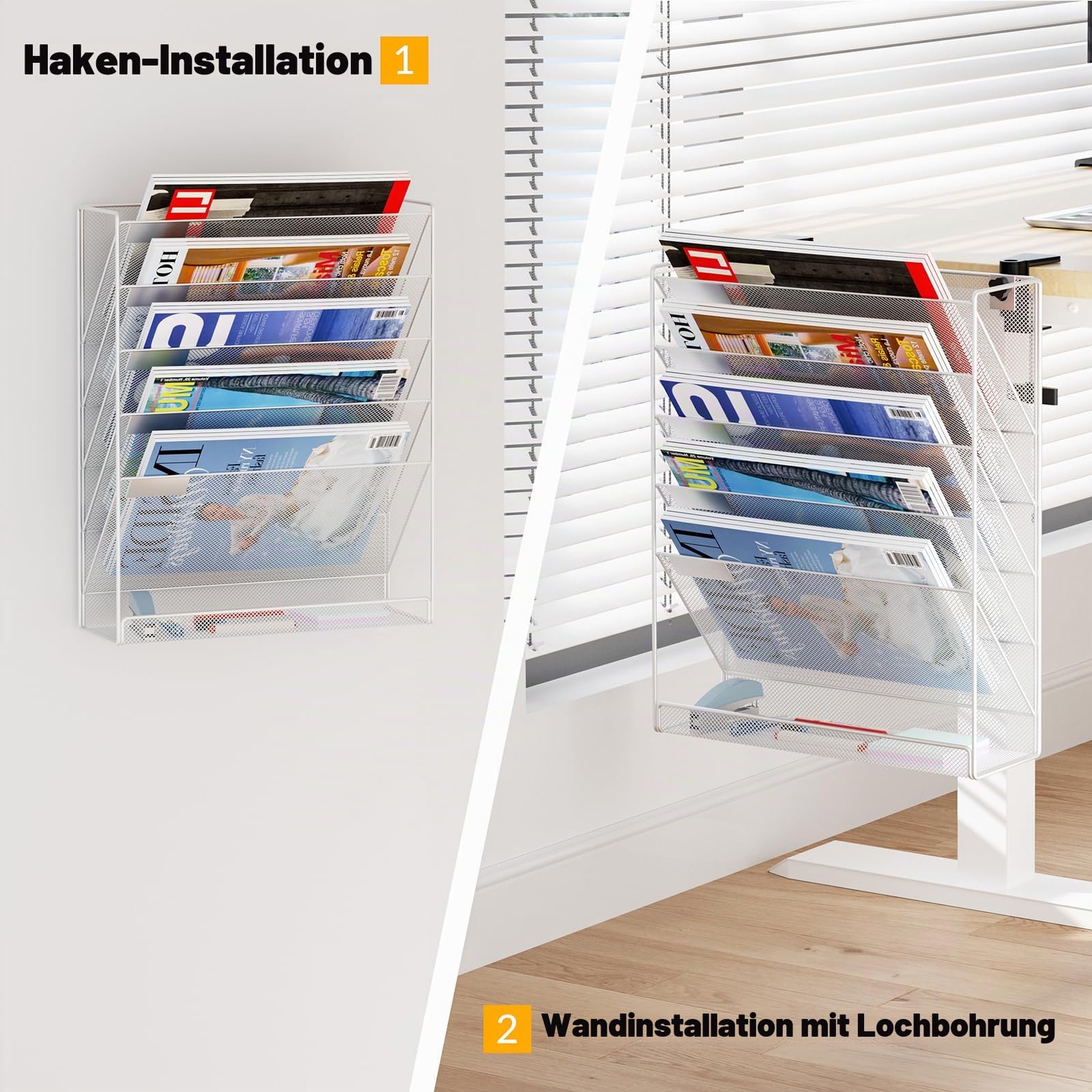 Dateiorganisator ohne Bohren, A4-Halter und Bürobedarf, Zeitschriftenaufbewahrung und Wandposter