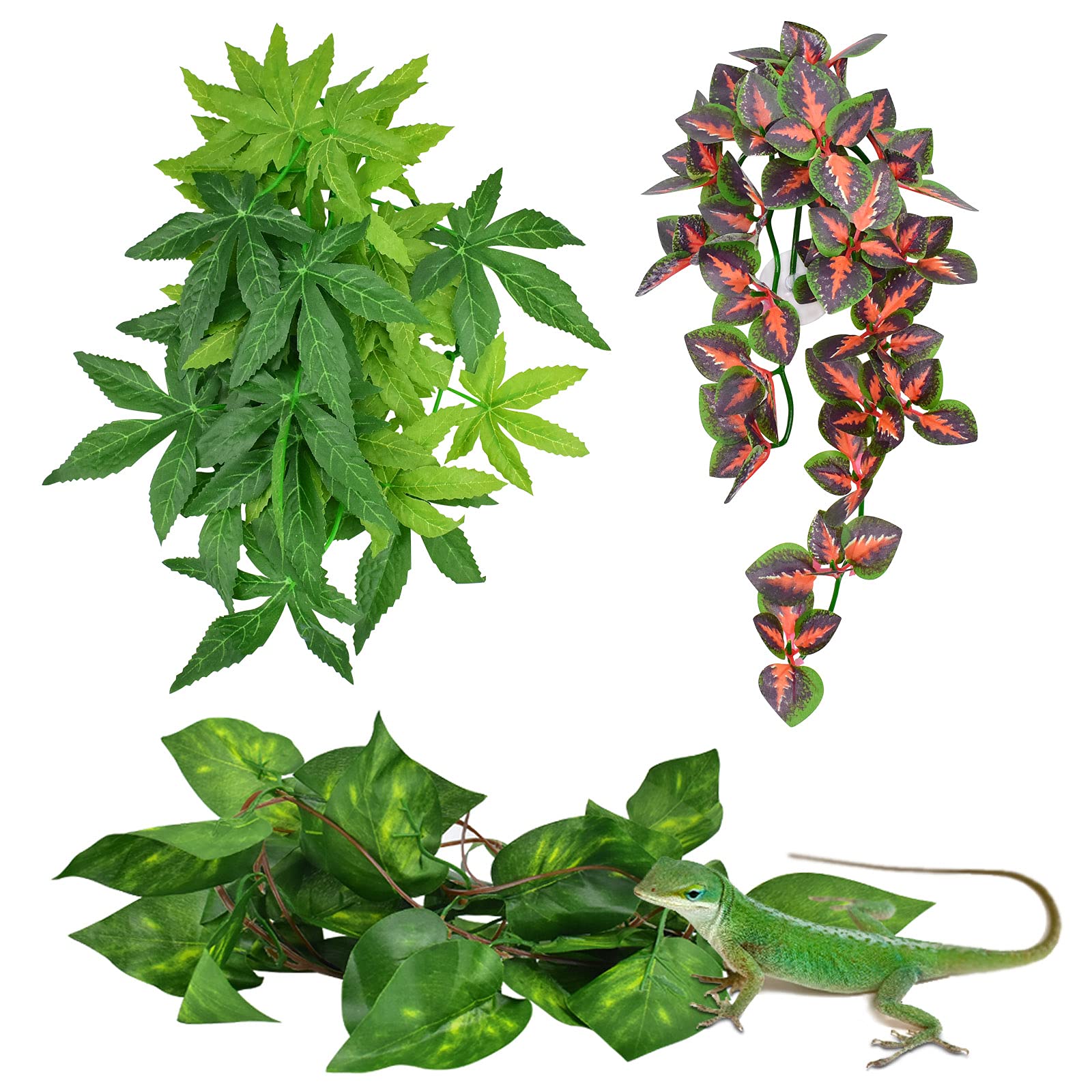 Plantes artificielles pour terrarium ERKOON | Lot de 3 décors en plastique