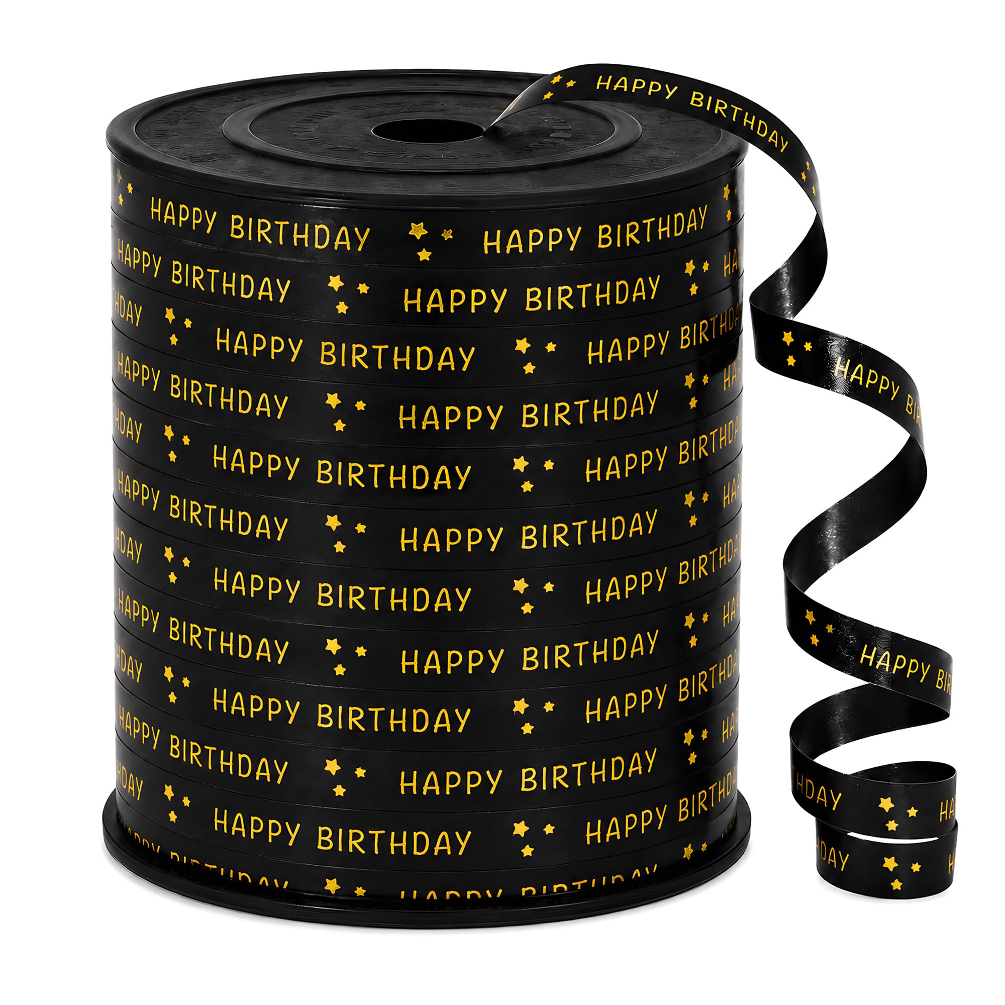 BEISHIDA 250 Yards Black Happy Birthday Printed Crimped Curling Ribbon Balloon String Roll Gift Wrapping Ribbon for Baby Girl Women Happy Birthday Party Decoration Supplies