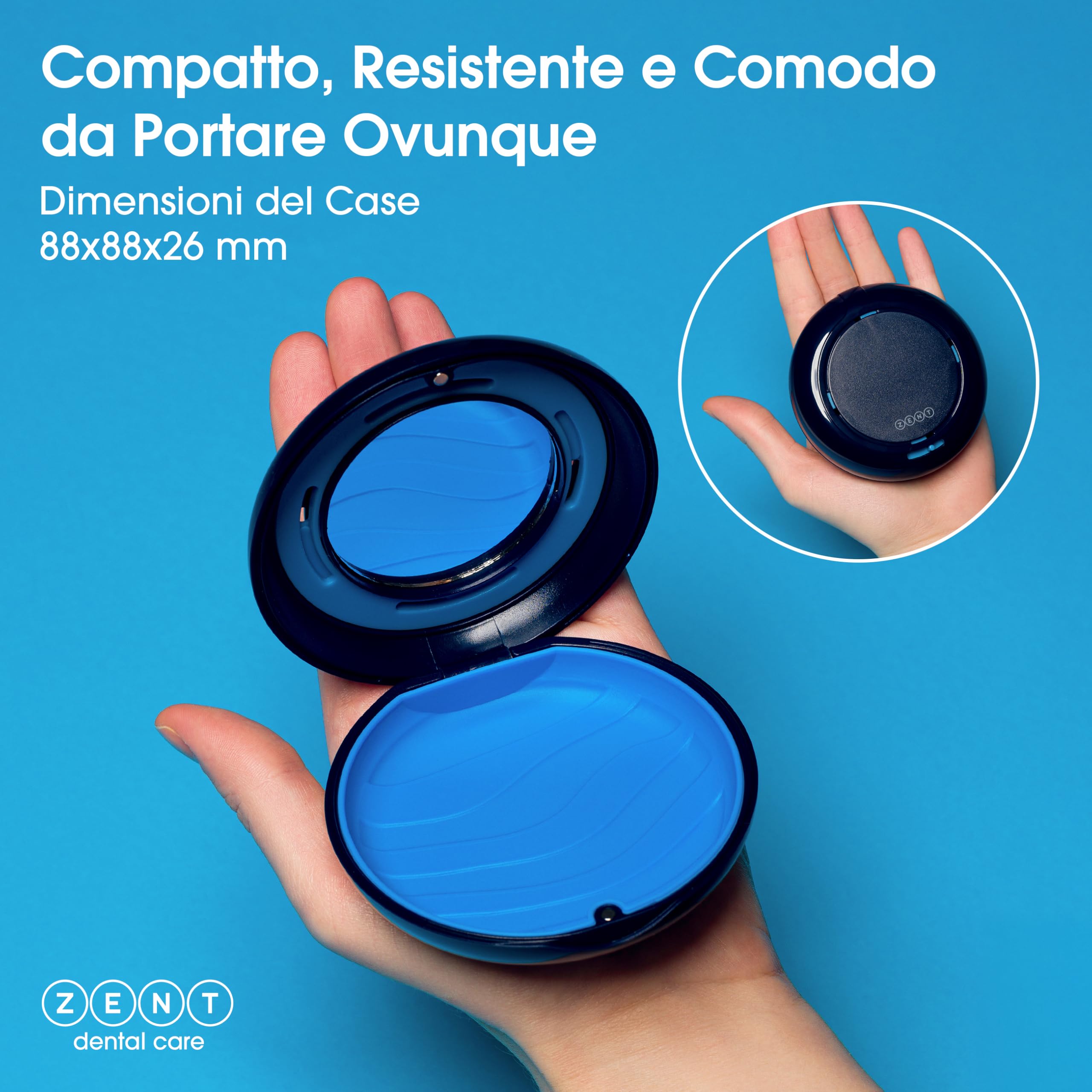 ZENT Custodia per Apparecchio Dentale, Dentiera, Porta Bite Dentale, Scatola per parentesi graffe, Porta Allineatore e Bite, Scatola Ortodontiche, Per Protesi Dentale, Con ventilazione e specchio, Blu