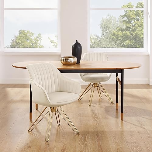 Miniatura 8 de Volans Silla giratoria decorativa, sillas de comedor modernas de mediados de siglo con patas huecas de metal negro, silla de escritorio de oficina
