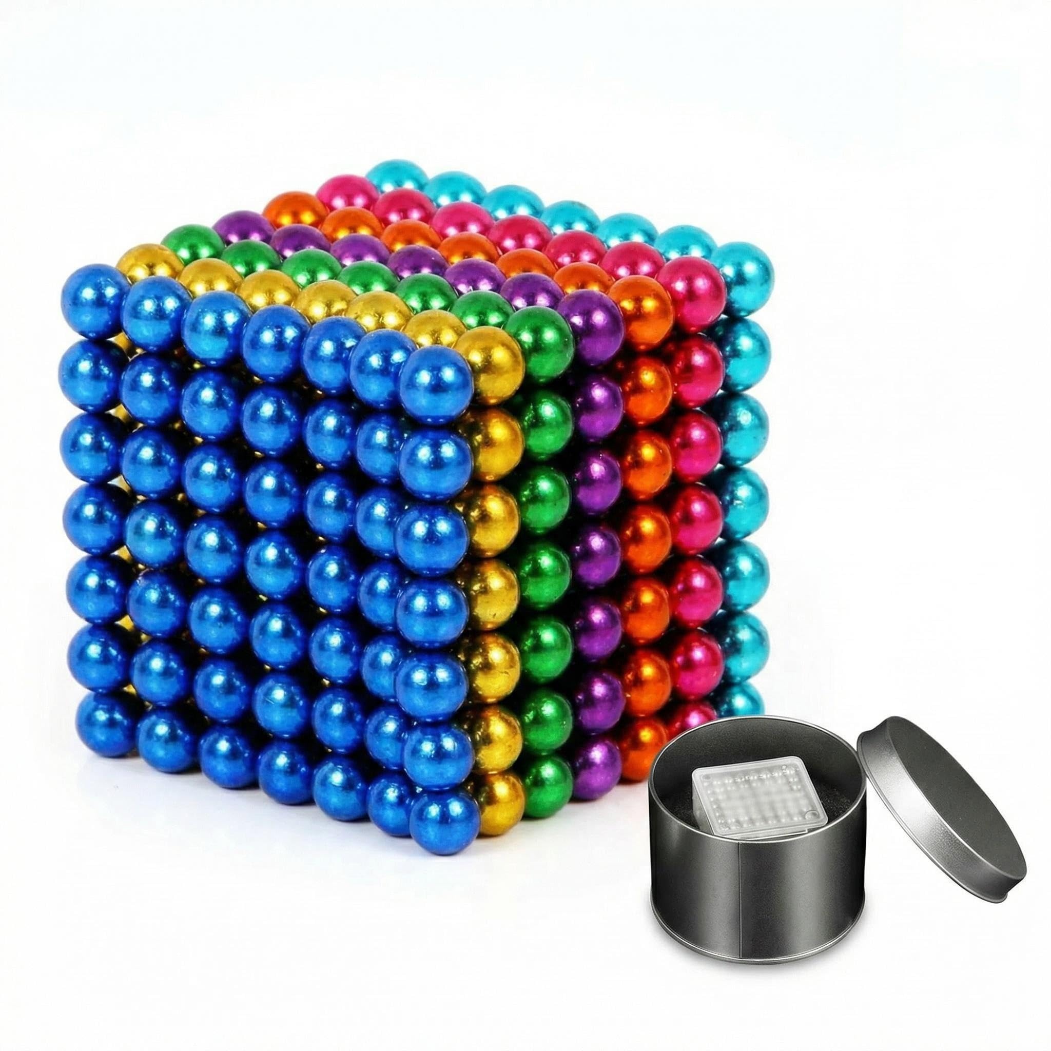 216/343 Pcs 5mm Magnetic Balls Fidget Toy - 8/7 Vibrant Colors Stacking Magnet Beads for Stress Relief-Creative Desktop Sculpture with Portable Storage Tin Box for Adults and Teens (343, 7 colors)