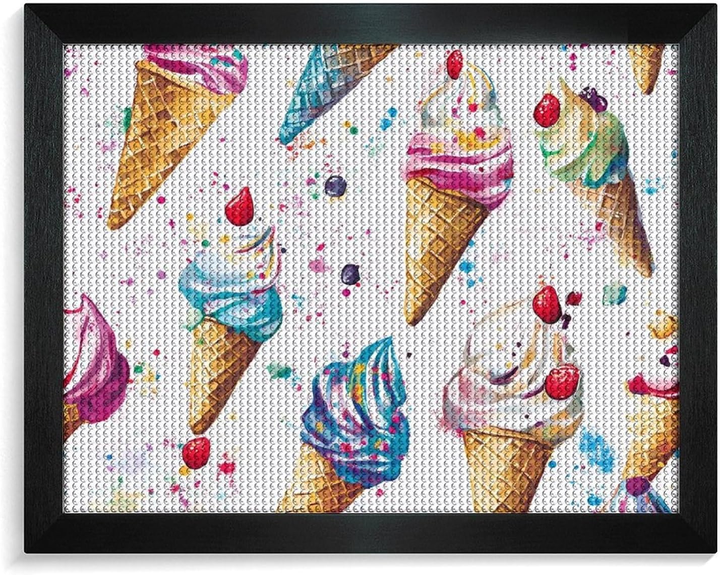 Ice Cream Cones Printed Diamond 5D Painting Kit 16x20in DIY Full Drill Craft with Tools for Home Wall Decor Gift White Wood 50 * 40cm