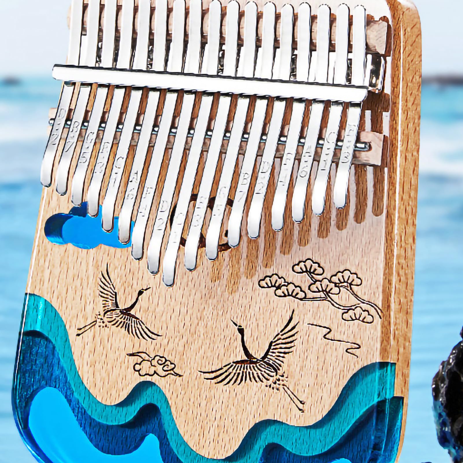 Daumenklavier, Tragbares Daumenklavier Mit Mehreren Tönen, Mini-Harz-Kalimba-Fingerzupfmusikinstrument Für Kinder Und Erwachsene, Musikalische Weihnachtsgeschenke(17 Tonkran)