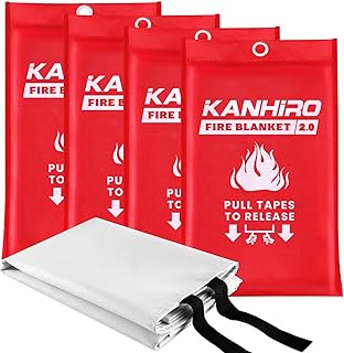 kanhiro Emergency Fire Blanket for Home Kitchen (4 Pack, 40 in X 40 in), Emergency Silicone Fire Blanket
