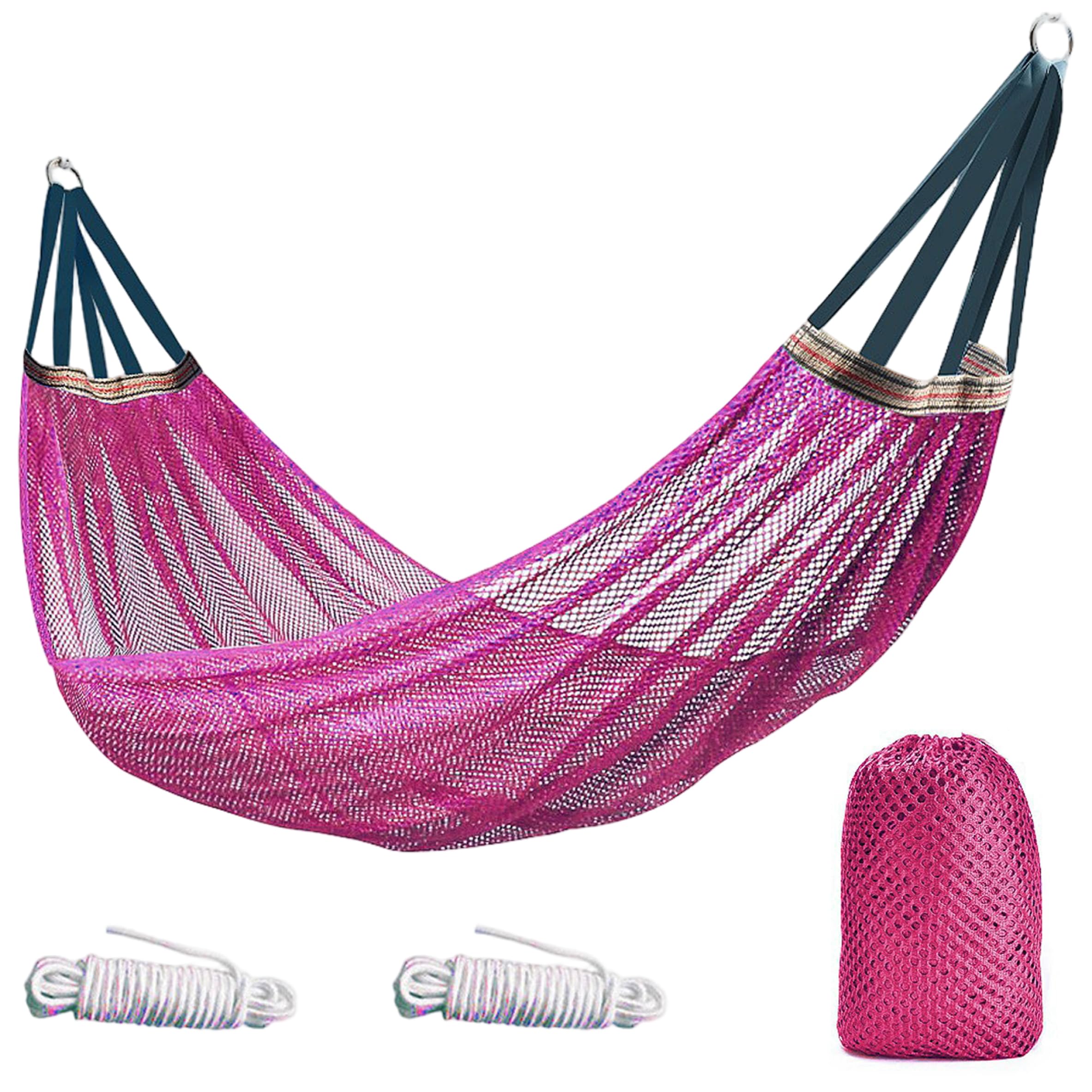 Anti-roll Breathable Mesh Camping Hammock Lightweight Portable (102.36x51.18in) with Tree Straps & Carry Bag