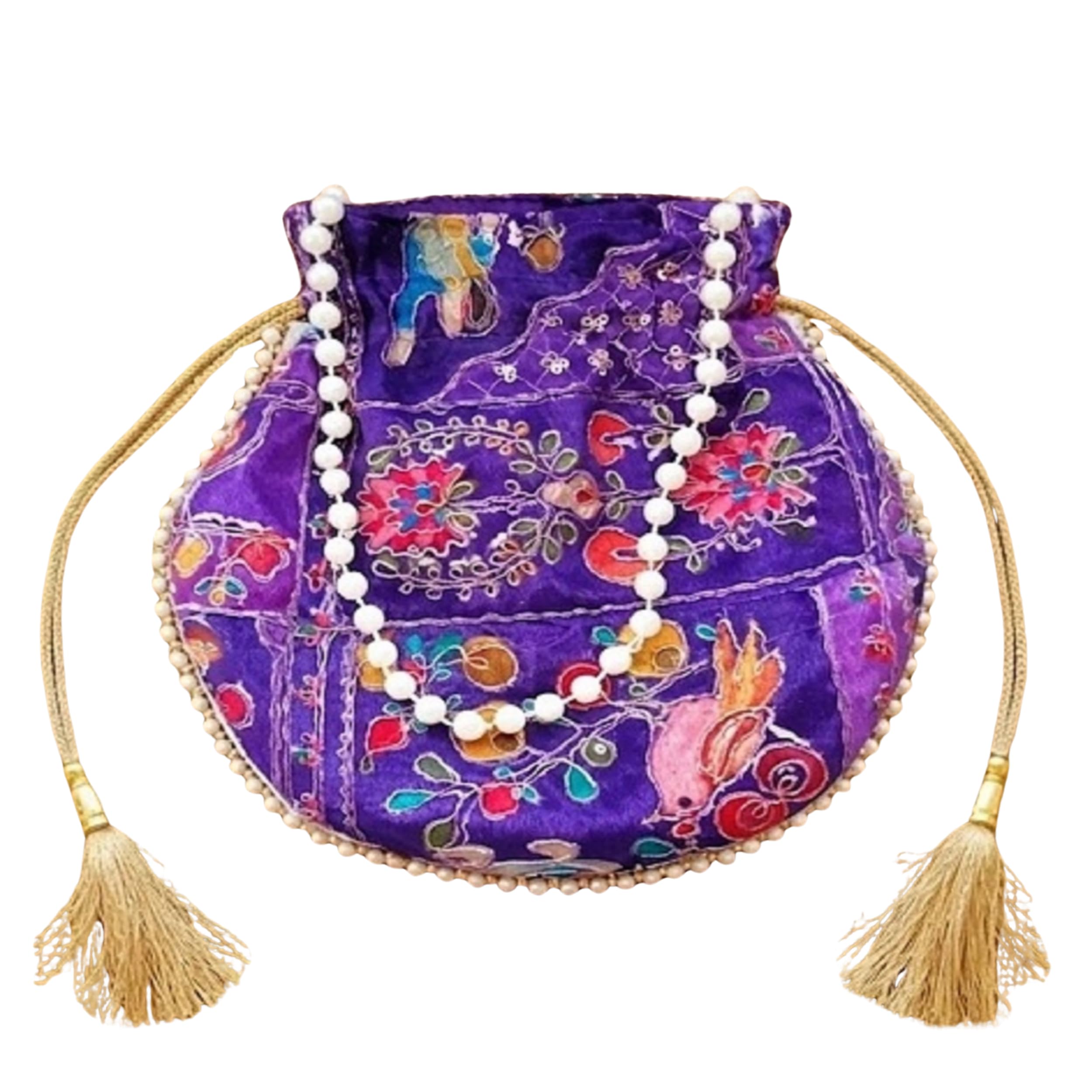 Handcrafted Embroidered Bag for Women Ethnic Drawstring Pouch Purse Traditional Designer Batwa Bag for Wedding Party Festive Bridal Function Return Gift Stylish Handbag Purple-image-25
